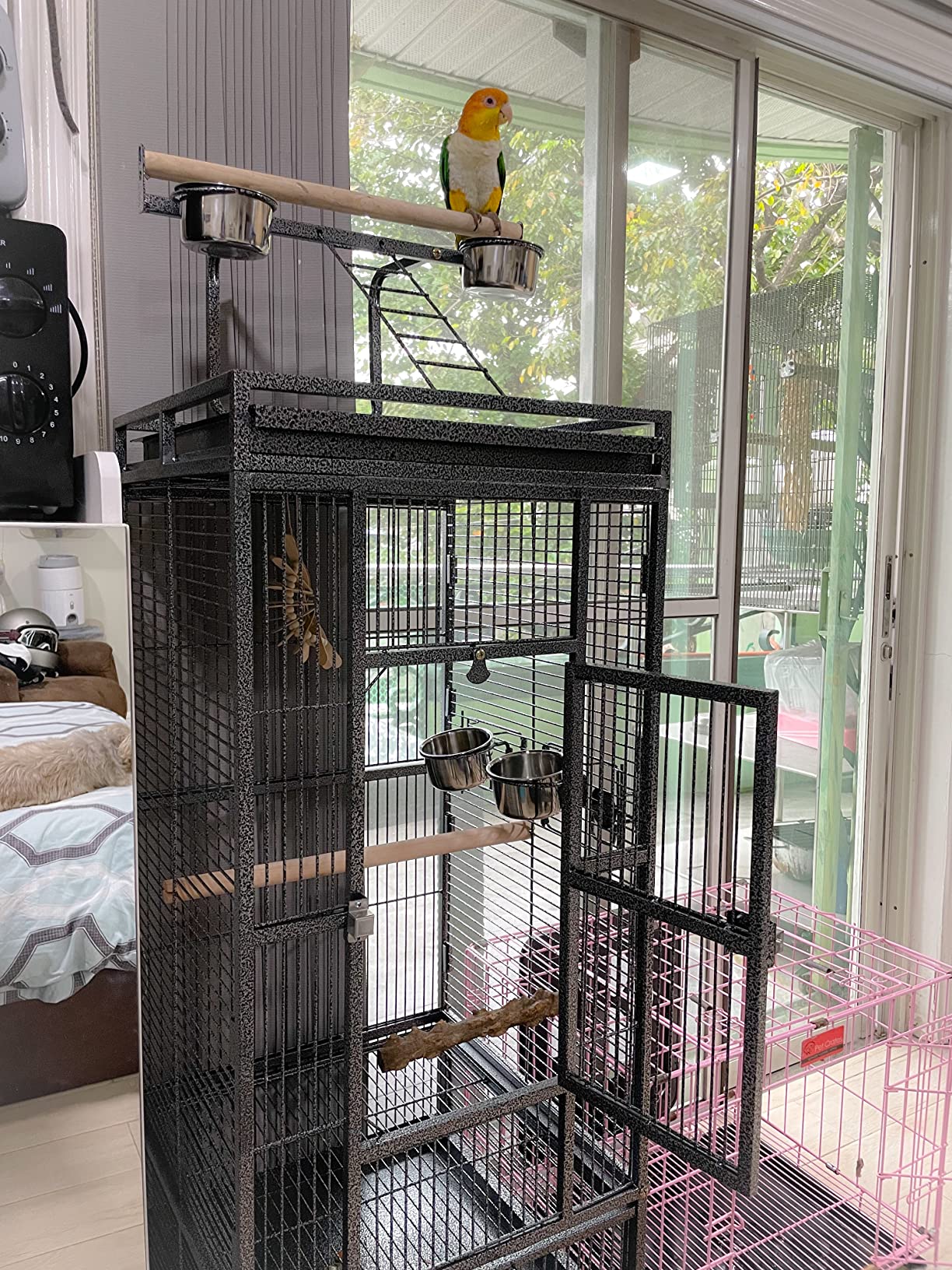 HSM 62 Inch Wrought Iron Large Bird Flight Cage with Rolling Stand for African Grey Parrot Cockatiel Sun Parakeet Conure Lovebird Canary customer photo 1