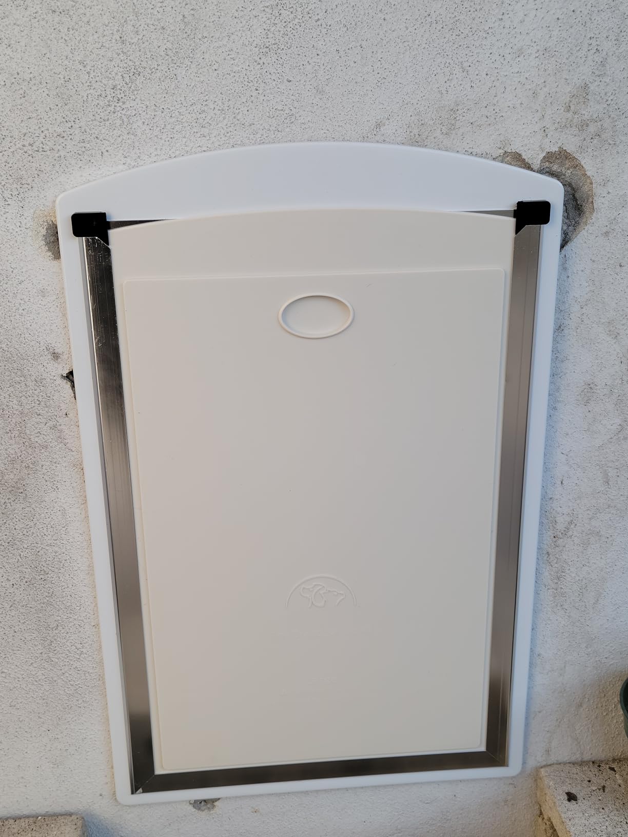 Cat Door for Wall, Energy Efficient Pet Door with Steel Frame, Telescoping Tunnel, Double Magnetic Flaps and Two Sliding Lock Panels, Easy to Install, Milky White, Small customer photo 1