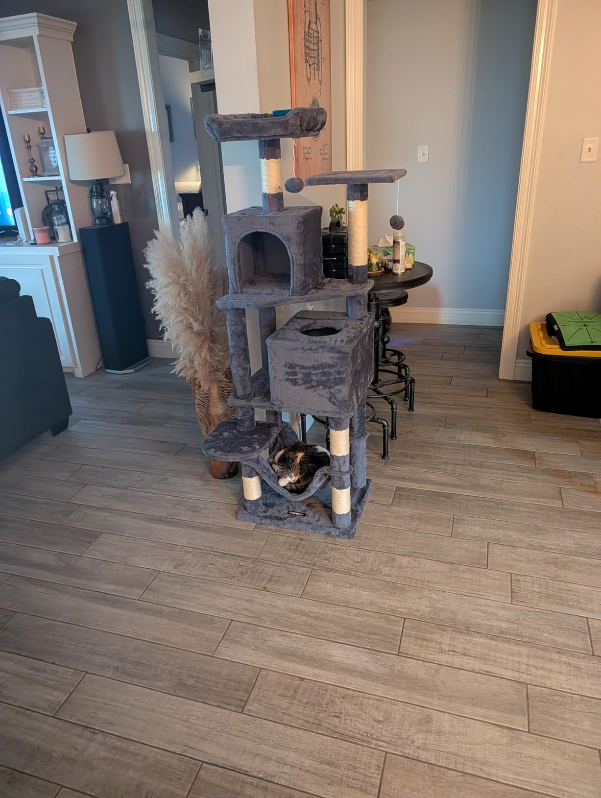 Feandrea Cat Tree, 59.5-Inch Tall Cat Tower, Plush Multi-Level Condo with 5 Scratching Posts, 2 Perches, 2 Caves, Hammock, 2 Pompoms, Light Gray UPCT192W01 customer photo 1