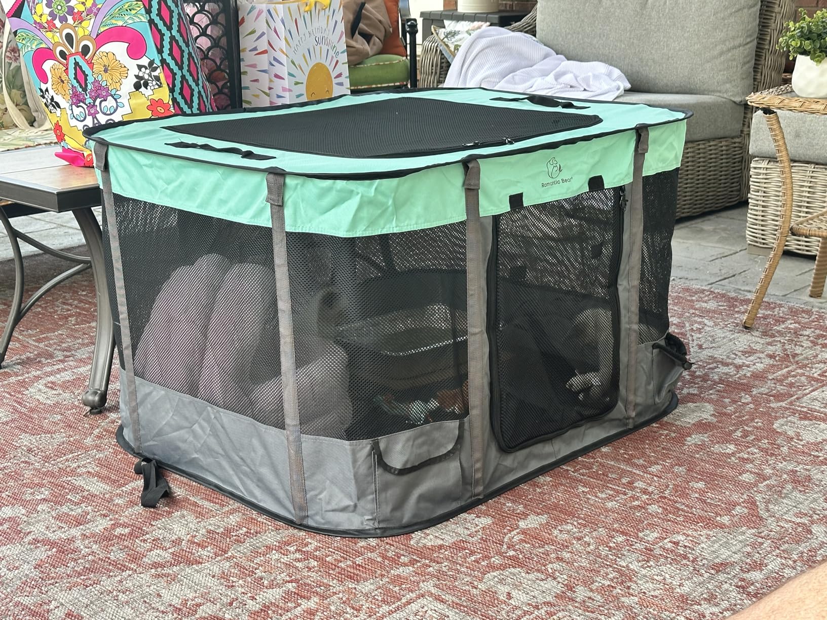 40x32x24 Inches Dog Playpen, Pet Playpen, Foldable Puppy Cat Playpen, Portable Exercise Kennel Tent Crate, Water-Resistant Breathable Shade Cover, Indoor Outdoor Travel Camping Use for Small Animals(L) customer photo 2
