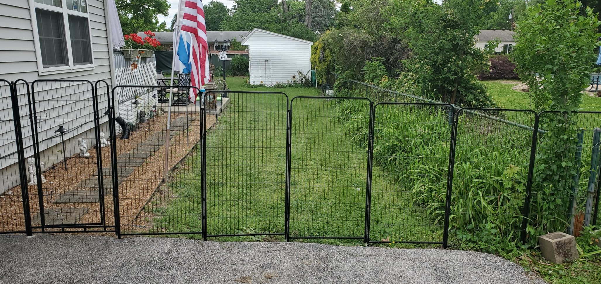 ADAVIN Tall Garden Fence with Gate, 48 in(H) 8 Panels Heavy Duty Iron Metal Animal Barrier Fence, Indoor Dog Playpen, Temporary Fencing, Dog Fence Outdoor for Yard, Total 17.7 Ft(L), Black customer photo 1