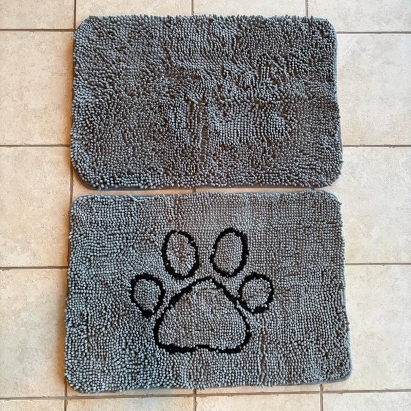 Smiry Dog Door Mat for Muddy Paws, Absorbent Dirt Trapper Non Slip Quick Dry Washable Chenille Mat for Mud Dogs, Entry Rug (30x20 Inches, Grey and Black) customer photo 2