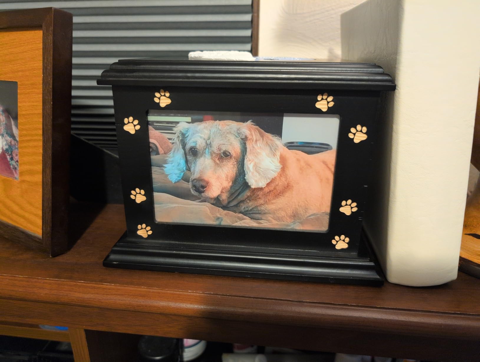 Pet Memorial Urns for Dogs or Cats Ashes, Large Wooden Funeral Pets Memorial Urns with Photo Frame, Cremation Urns Keepsake Memory Box for Loss Pets, Ashes Urn for Pets customer photo 1