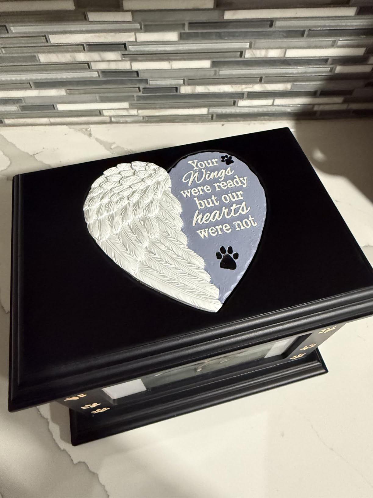 Pet Memorial Urns for Dogs or Cats Ashes, Large Wooden Funeral Pets Memorial Urns with Photo Frame, Cremation Urns Keepsake Memory Box for Loss Pets, Ashes Urn for Pets customer photo 2