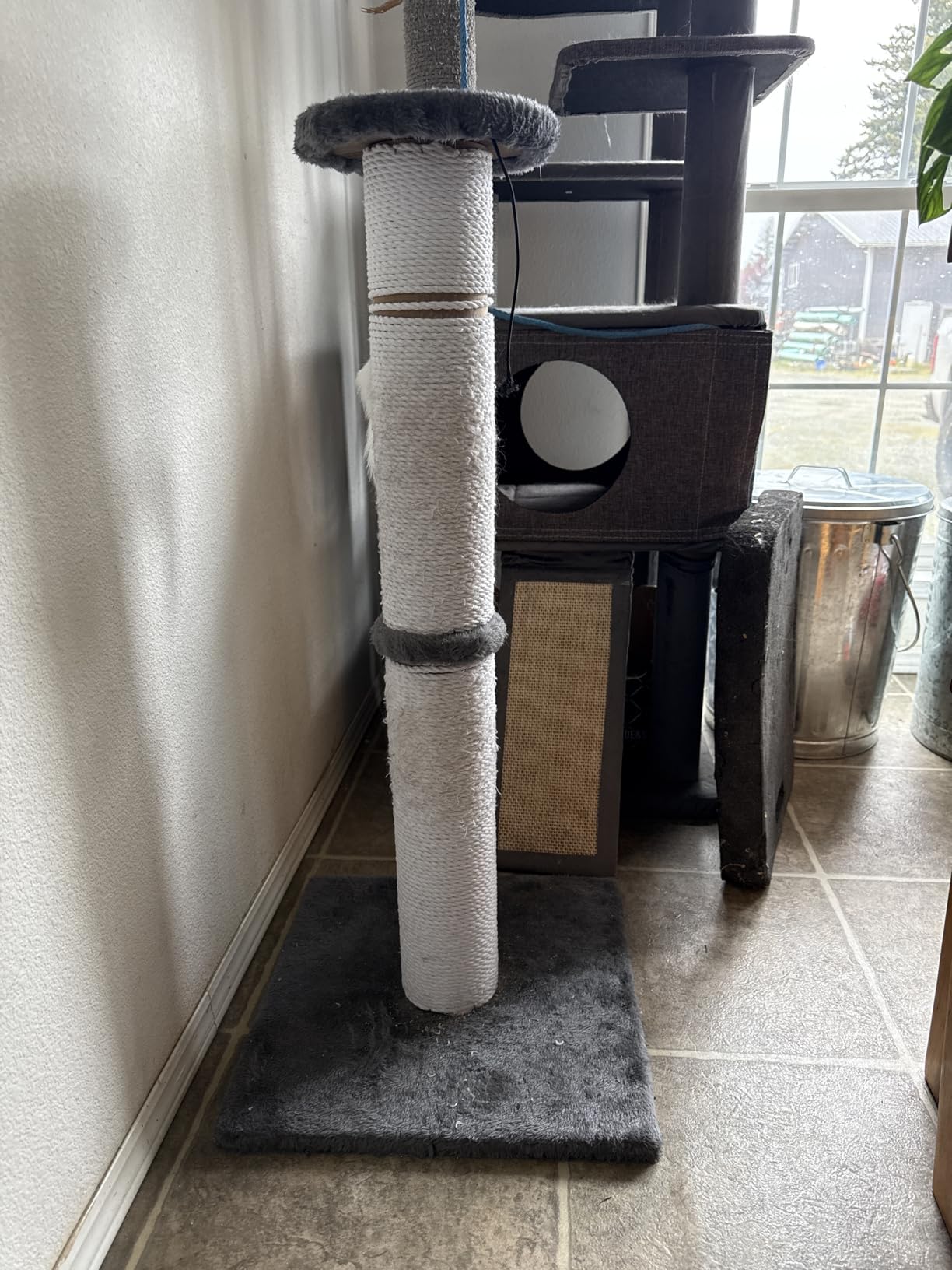 Cat Scratching Post 34 Inches Heavy Duty and Thicker Cat Scratching Post Cotton Rope with Hanging Ball and Mice Scratching Post for Indoor Cats and Adult (Grey) customer photo 1