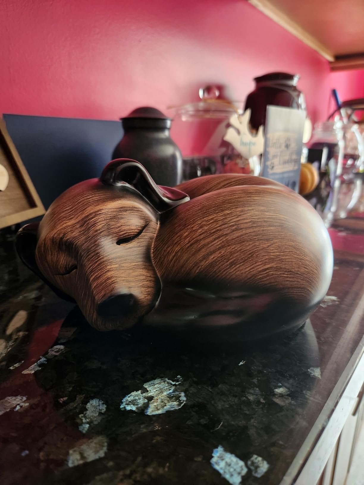 Pet Urns, Sleeping Resin Cremation Dog Urn, Dog Urns for Ashes, Small Animal Urn (Black Walnut) customer photo 1