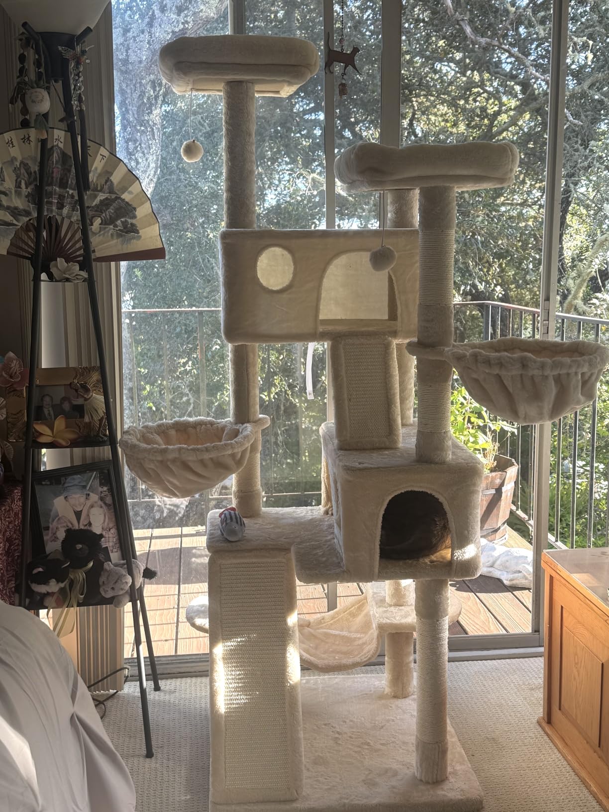 SHA CERLIN 65in Larger Cat Tree Tower Condo for Indoor Kitties/Multi-Level Furniture Activity Center with Wide Base/Cozy Plush Cat Perches/Baskets/Sisal Scratching Posts and Hammock/Beige customer photo 1