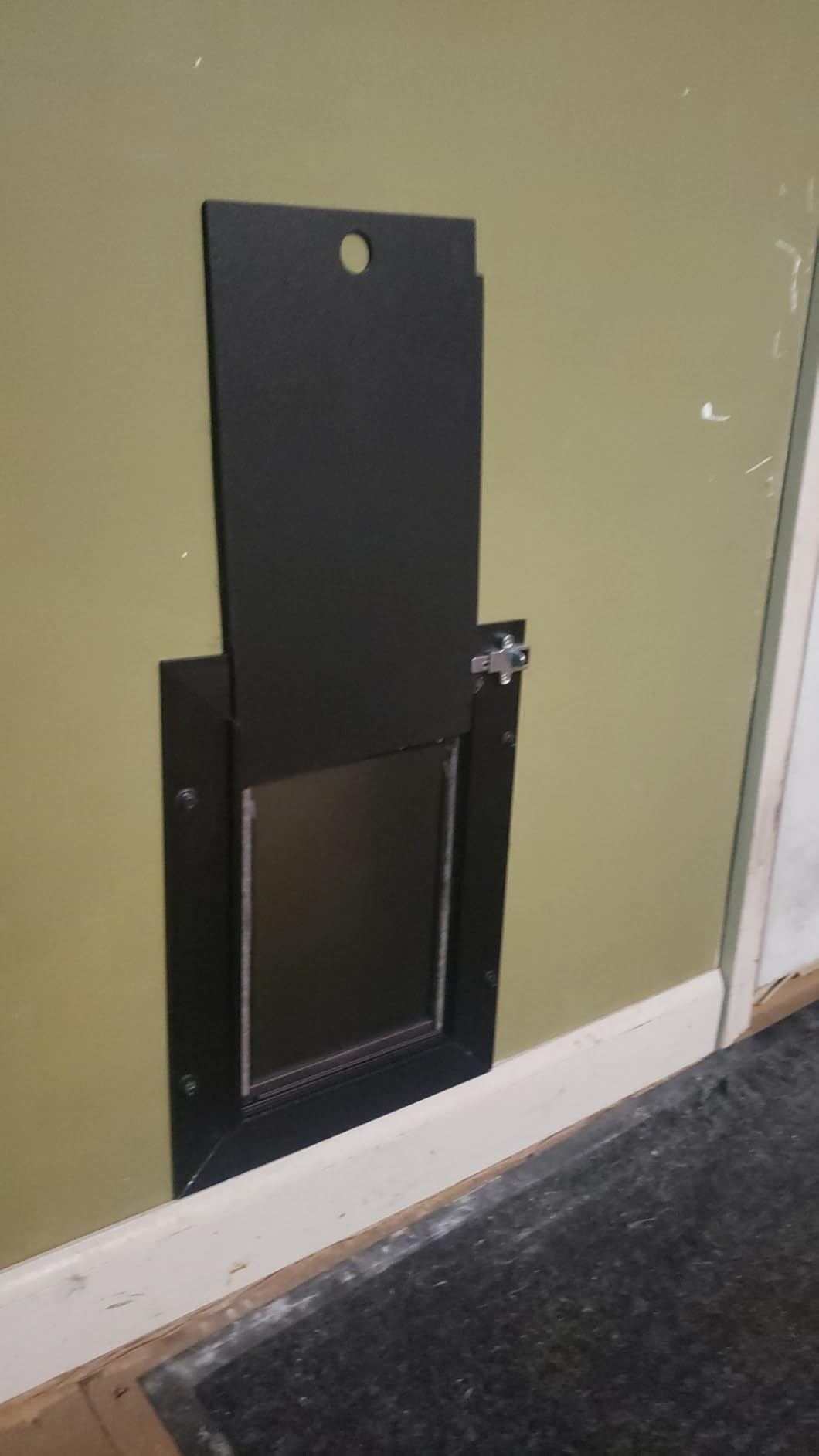 Cat Door for Wall, All Aluminum Doggy Doggie Pet Door Small Dog Door, With Closing Panel, 2 Magnetic Flaps Energy Efficient, Wide Telescoping Tunnel for Interior & Exterior Wall, Pets Up to 22Lb Black customer photo 1