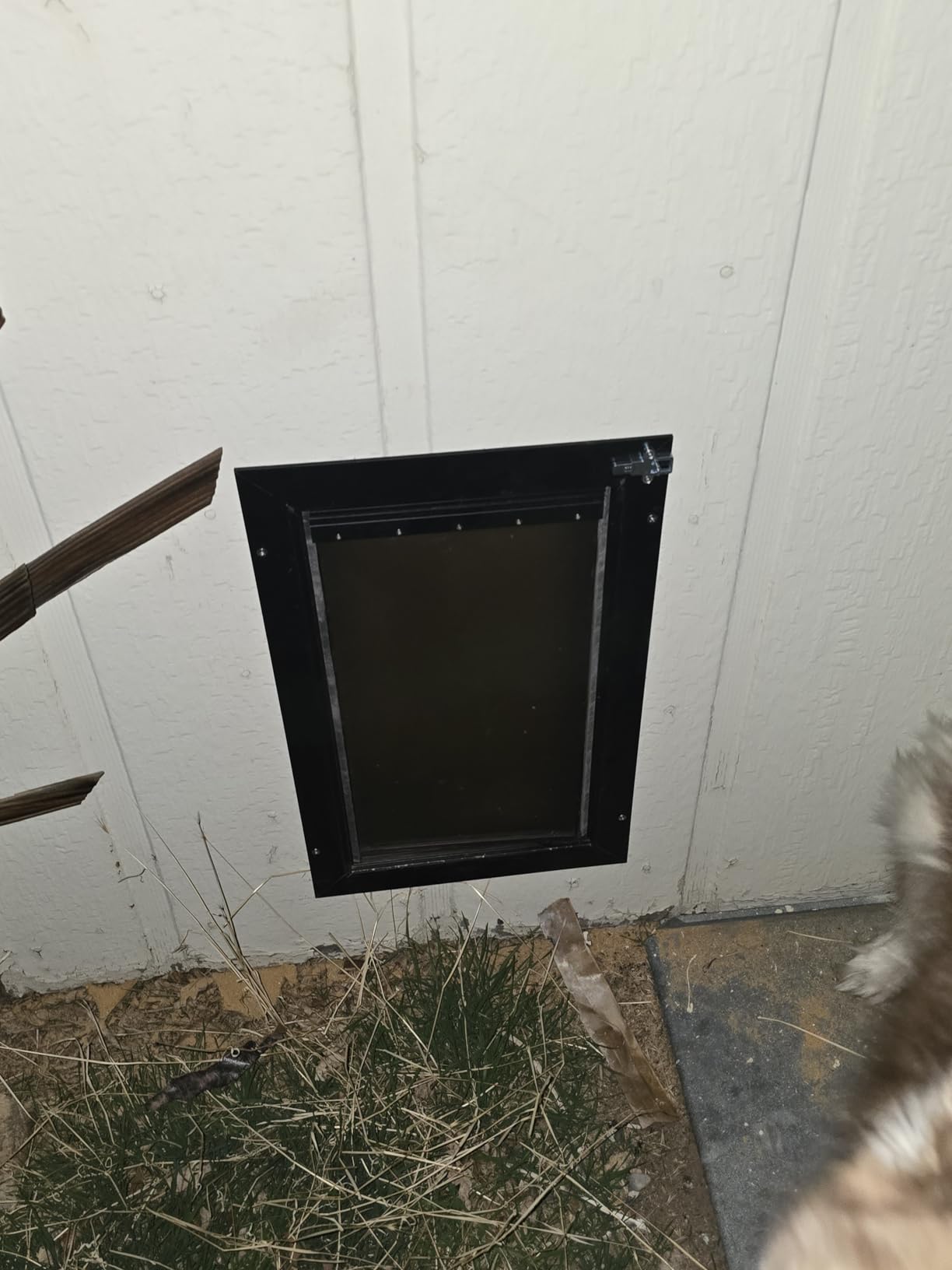 Cat Door for Wall, All Aluminum Doggy Doggie Pet Door Small Dog Door, With Closing Panel, 2 Magnetic Flaps Energy Efficient, Wide Telescoping Tunnel for Interior & Exterior Wall, Pets Up to 22Lb Black customer photo 2