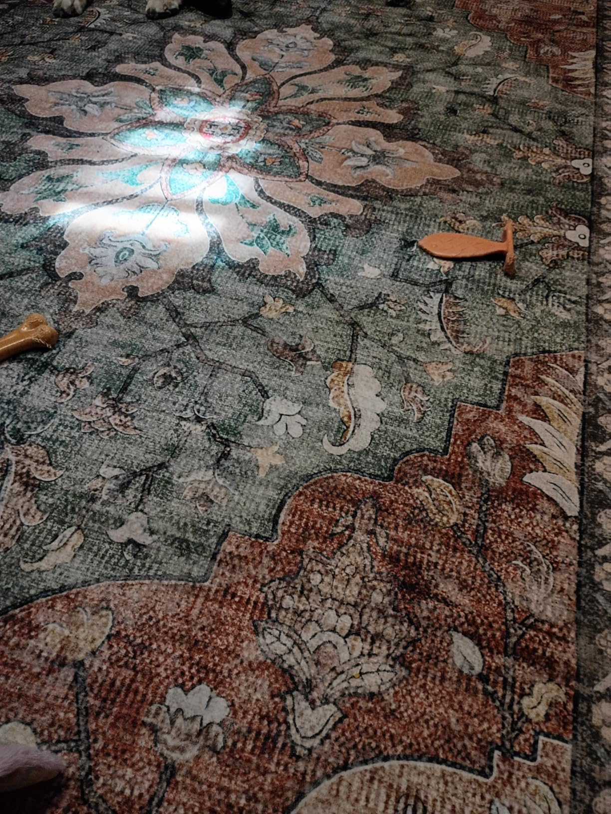 Washable Area Rug, 5'x7', Brick/Brown/Green | Non-Slip, Water Repellent, Pet Friendly, Easy to Clean, Vintage Floral Boho Decor customer photo 2