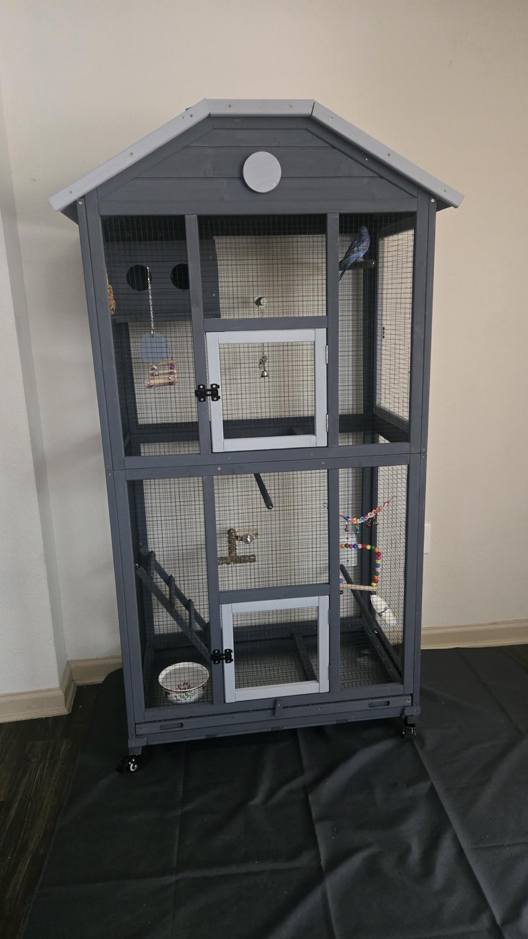 Gowoodhut Outdoor Bird Cage Large, Wooden Flight Aviary with Perches, Nest Habitat, and Easy-Clean Pull Out Tray for Parakeets, Macaws, and More customer photo 1
