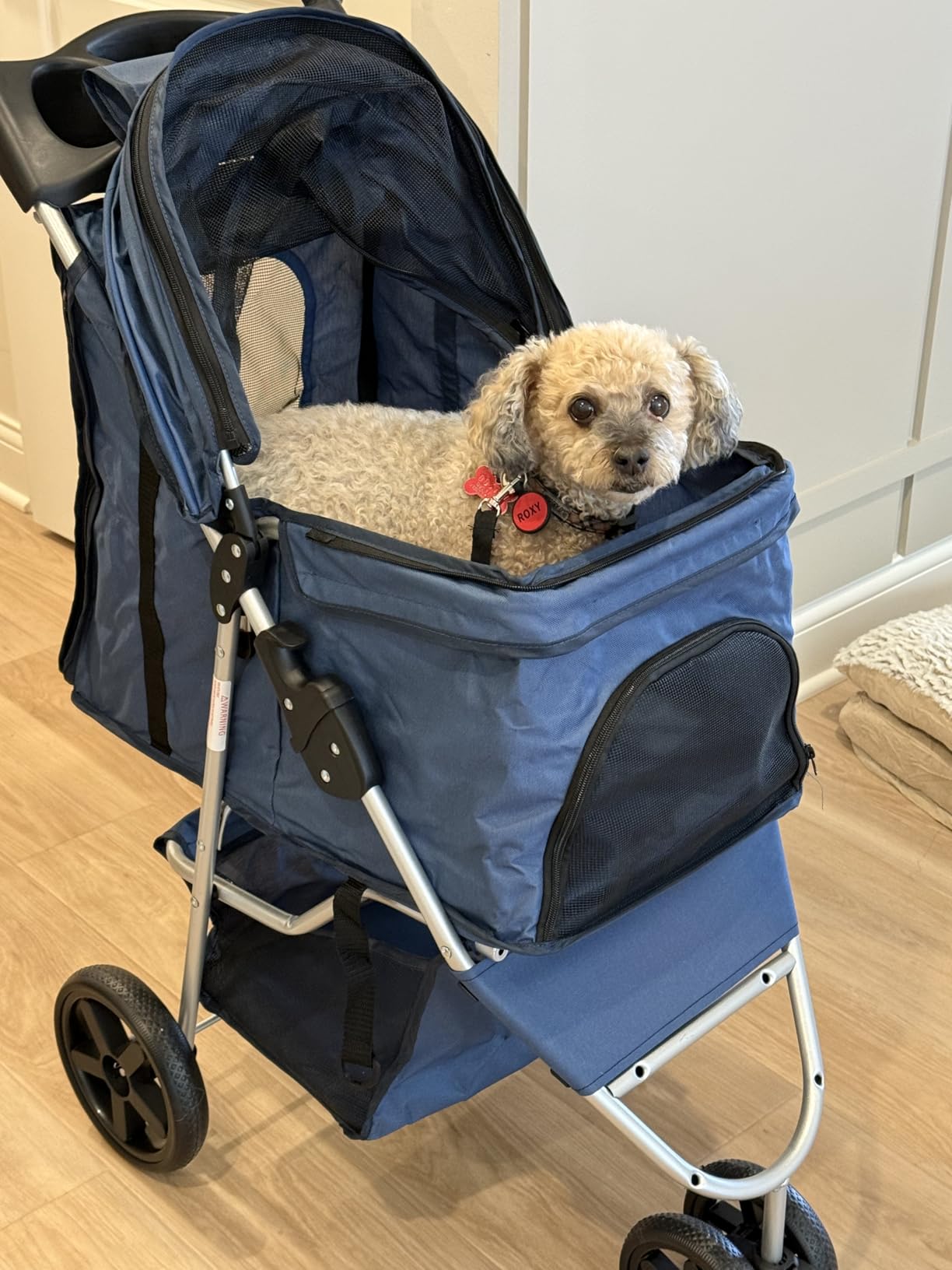 MoNiBloom Pet Stroller for Small/Medium Dogs and Cats up to 33 lbs, Gray | Foldable Dog Stroller 3 Wheels Pet Strolling Cart w/ Storage Basket Cup Holder, Breathable and Visible Mesh for All-Season customer photo 2