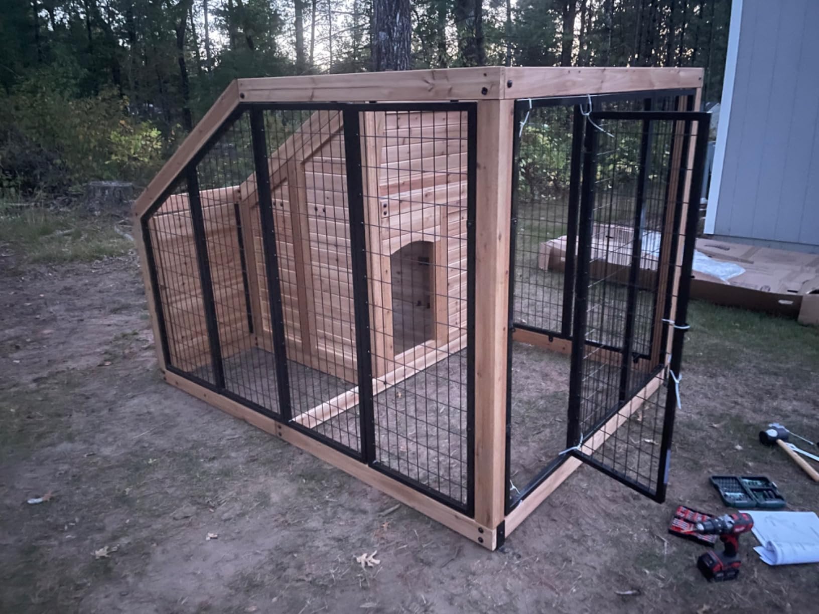 Backyard Discovery 7' x 5' Waggin' Retreat Cedar Wood Large Dog Kennel with Galvanized Steel Roof, Feeding Door, Doghouse Back Door, Water and Food Tray, Secure Lock Gate for Safe Outdoor Pet Shelter customer photo 2
