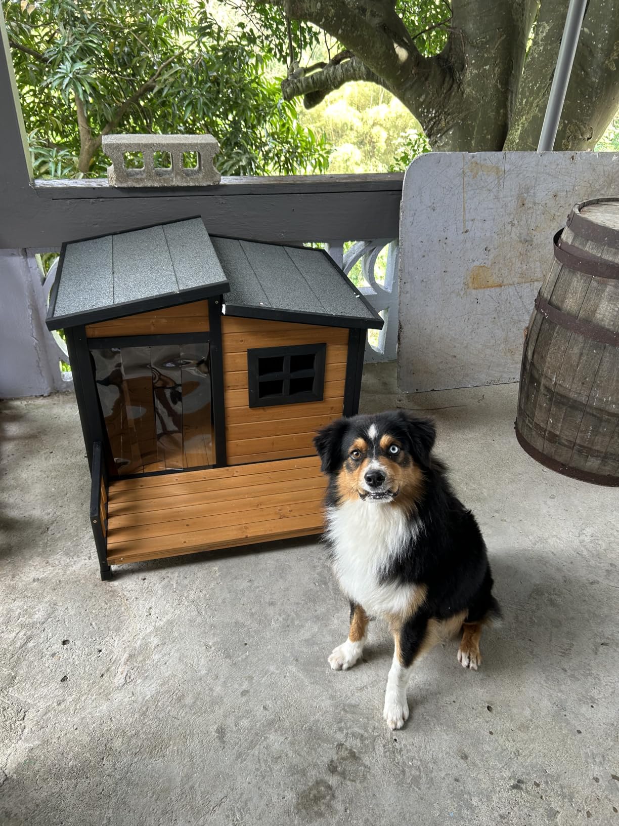 RUNSHED Large Indoor Outdoor Dog House, Wood Insulated Dog House, Weatherproof Outside Shelter with Elevated Floor, Easy to Assemble (39.3