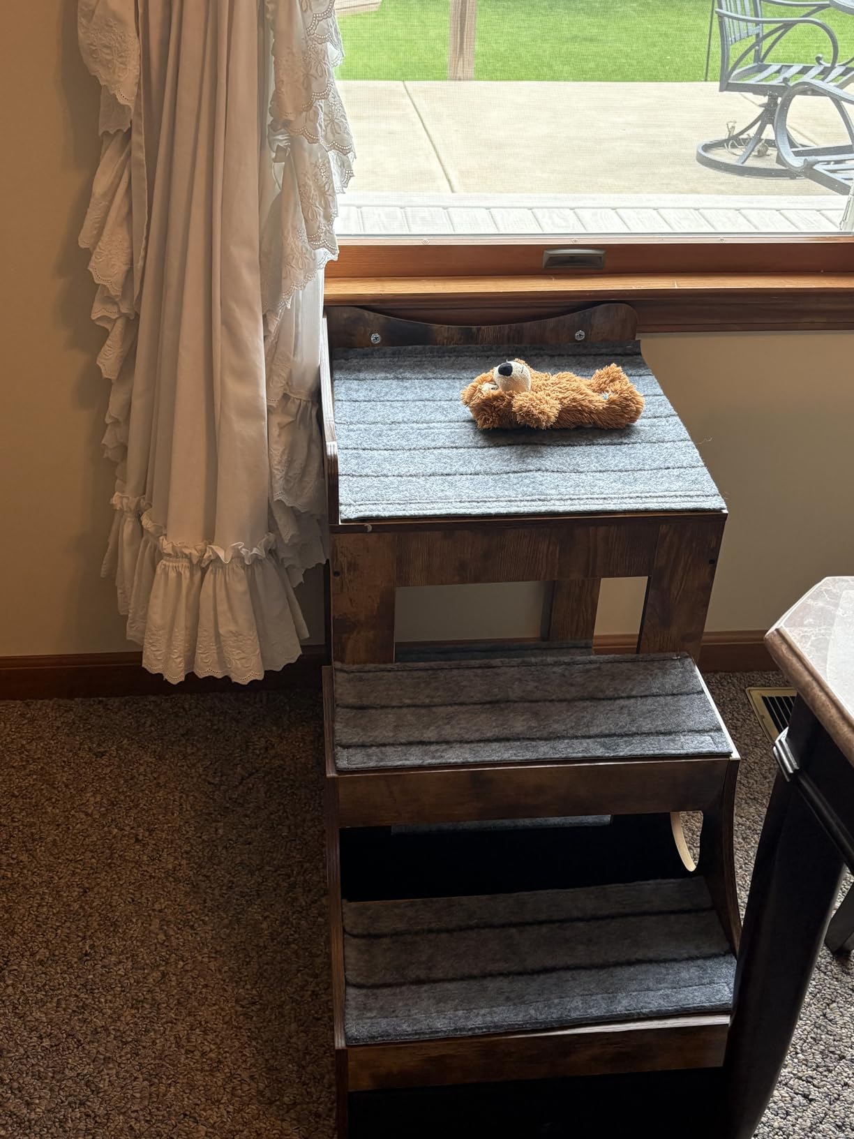 VEVOR Pet Bunk Bed with Removable Stairs, Dog/Cat Window Perch with Storage, Multi-Level Bed Window Perch Dog Bedside Sleeper Couch, Small Pet Seat Platform, Indoor Use (Rustic Brown) customer photo 1