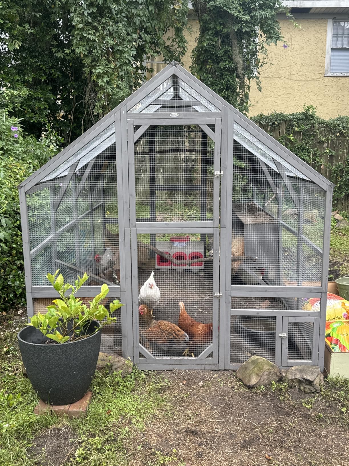 PawHut Large Wooden Chicken Coop for 6-8 Hens, Walk-in Chicken Run with Waterproof Cover, Nesting Boxes and Perches, Outdoor Poultry Cage Rabbit Hutch for Backyard, 66