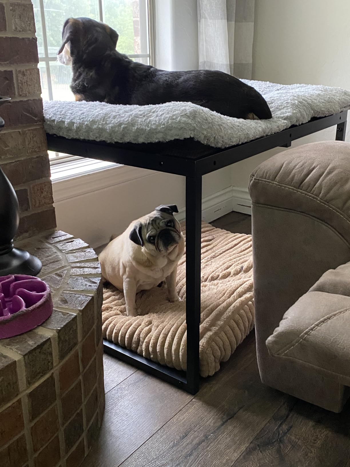 Beside Dog Bed,2 Panel Adjustable Height Dog Bunk Beds,40''x28'' Metal Dogs Bed Frame with Cushion,Large customer photo 1