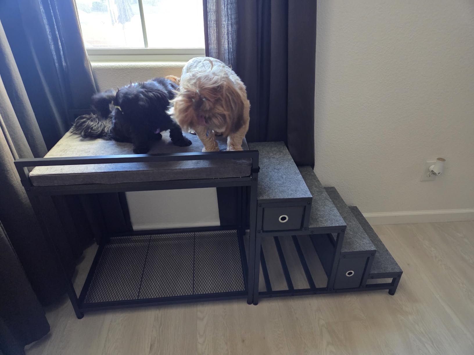 kepptory Pet Bunk Bed with Stairs and Storage, Dog Beds Attachment to Human Bed, Bedside Dogs Cot for Small, Medium Cats & Dogs, Pet Window Perch (Grey) customer photo 1
