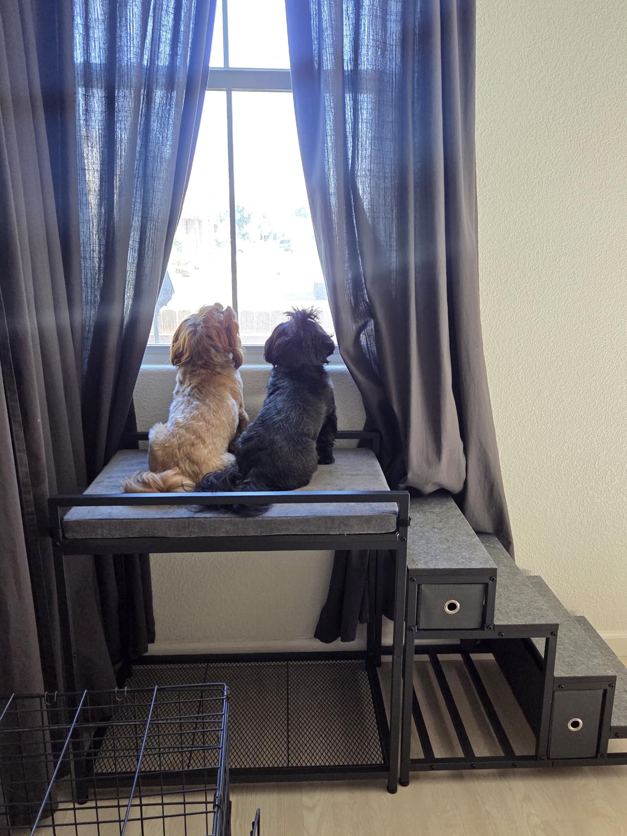 kepptory Pet Bunk Bed with Stairs and Storage, Dog Beds Attachment to Human Bed, Bedside Dogs Cot for Small, Medium Cats & Dogs, Pet Window Perch (Grey) customer photo 2