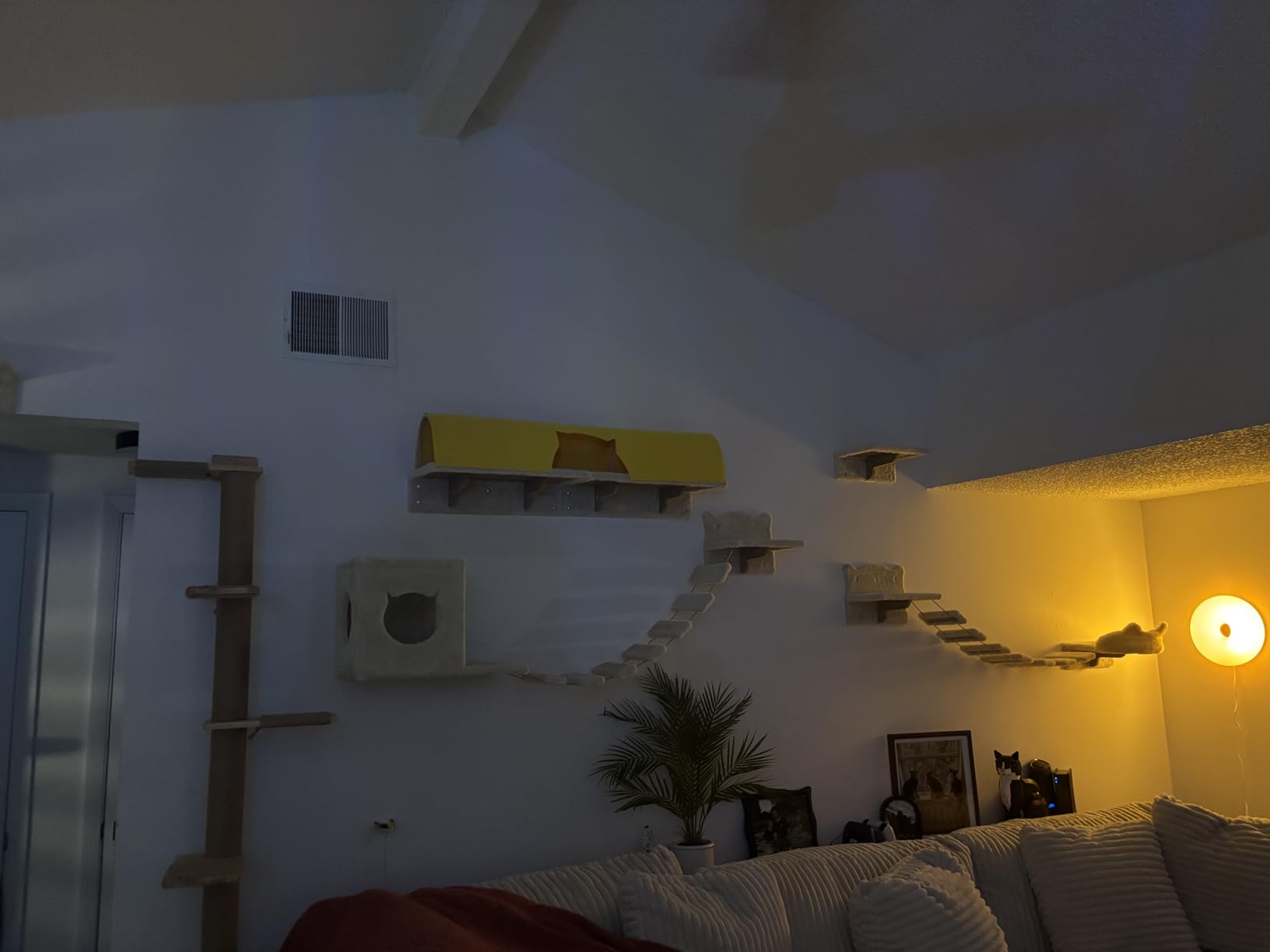 13-in-1 Cat Wall Shelves, Wall Mounted Cats Furniture Set with Plush Fabric, Cat Climbing Wall Systems, Cats Shelf with Moon Hammock, Condo, House, Step, Bridge Ladder, Scratching Post, Beige customer photo 1