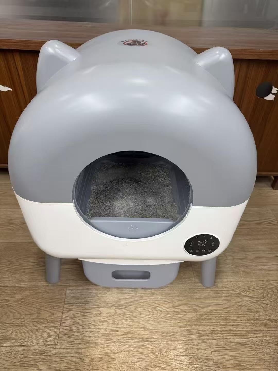 Greesum 76L Large Capacity Fully Enclosed Automatic Litter Box, Cat Ear Design with Garbage Bags Aroma Box and Brush for Multi-Cat Families (Gray) customer photo 1