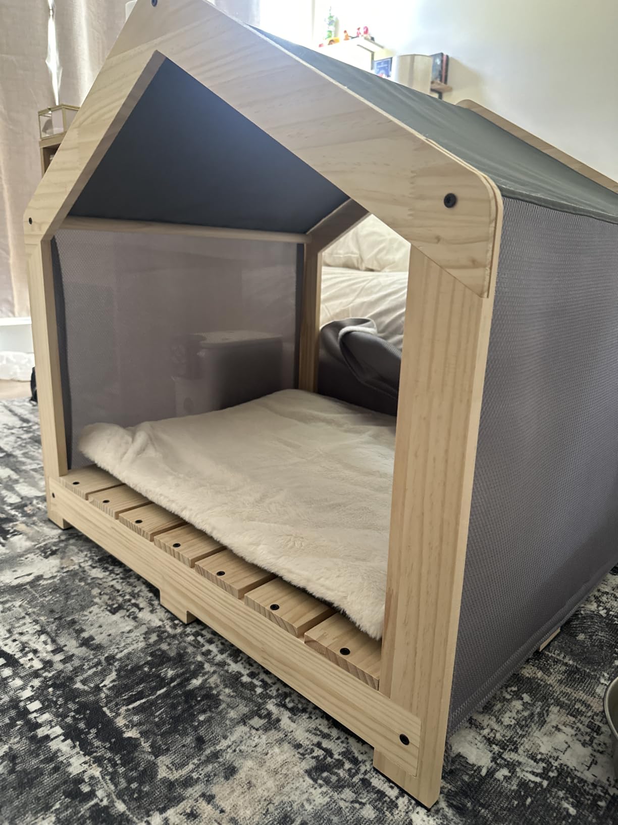 Veehoo Indoor Dog House, Solid Wood Dogs House Bed with Washable Removable Cover, Cozy Breathable Dog Houses Indoor for Small to Medium Size Dogs up to 70lbs customer photo 1
