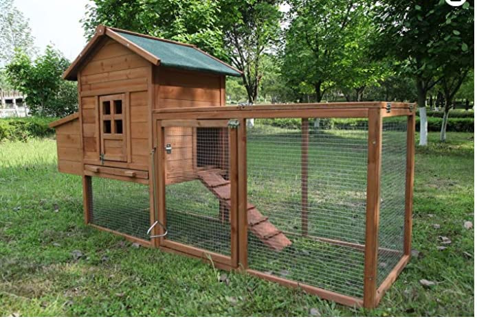 Chicken Coops for 1-2 Chickens with Wheels, Outdoor Wooden Hen House with Nesting Box, Large Rabbit Hutch, Outside Poultry House, Wire Fence Run Cages, Weatherproof for Backyard (Black) customer photo 2