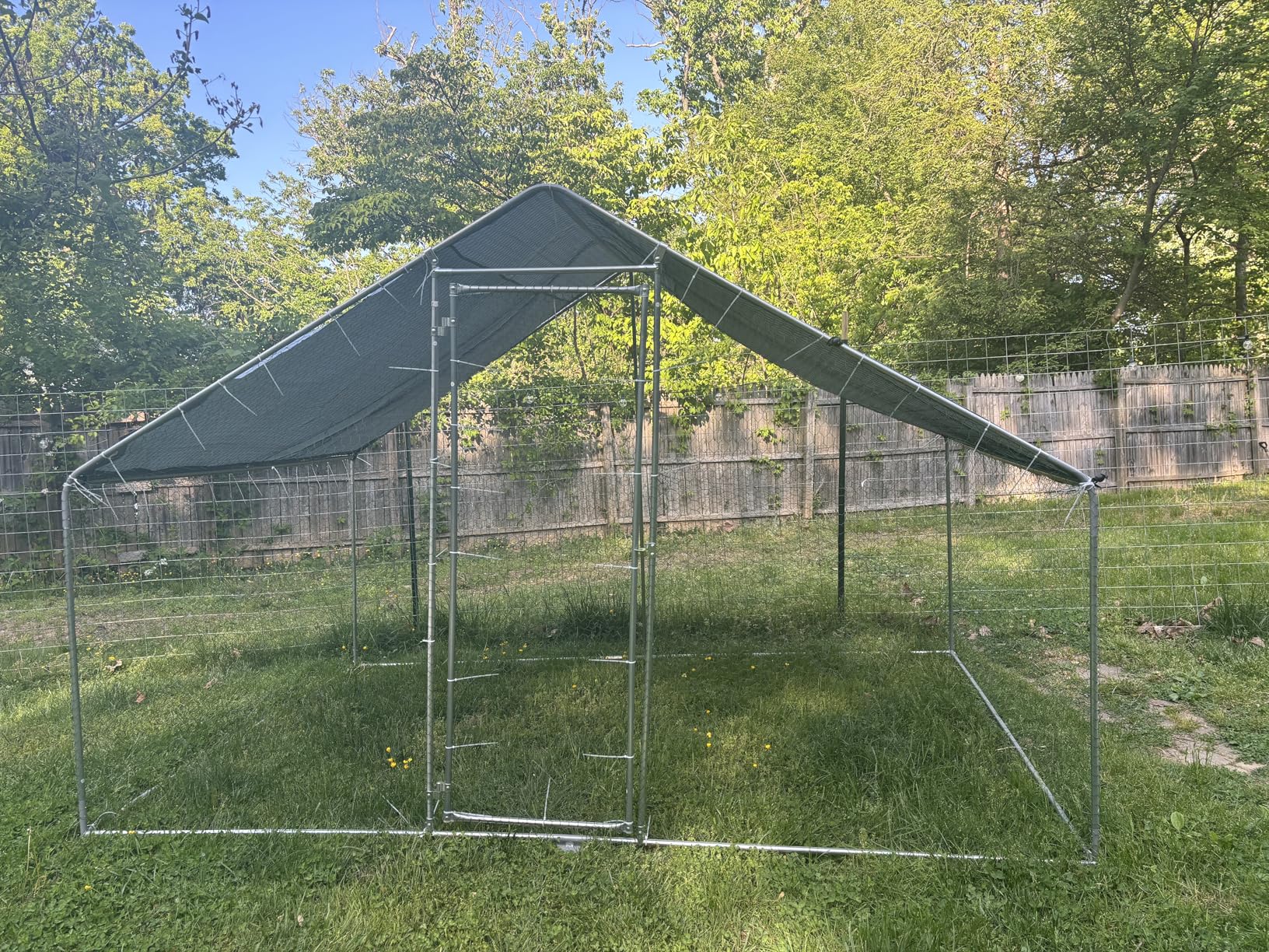 Large Metal Chicken Coop Round Top Upgrade Tri-Supporting Wire Mesh Chicken Run, Chicken Pen with Water-Resident and Anti-UV Cover, Duck Rabbit House Outdoor (Spire Roof 10' W x 26.2' L x 6.5' H) customer photo 2