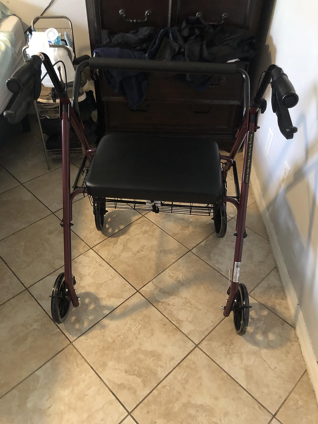 Drive Medical 10215RD-1 Bariatric Foldable Rollator Walker with Seat, Red customer photo 2