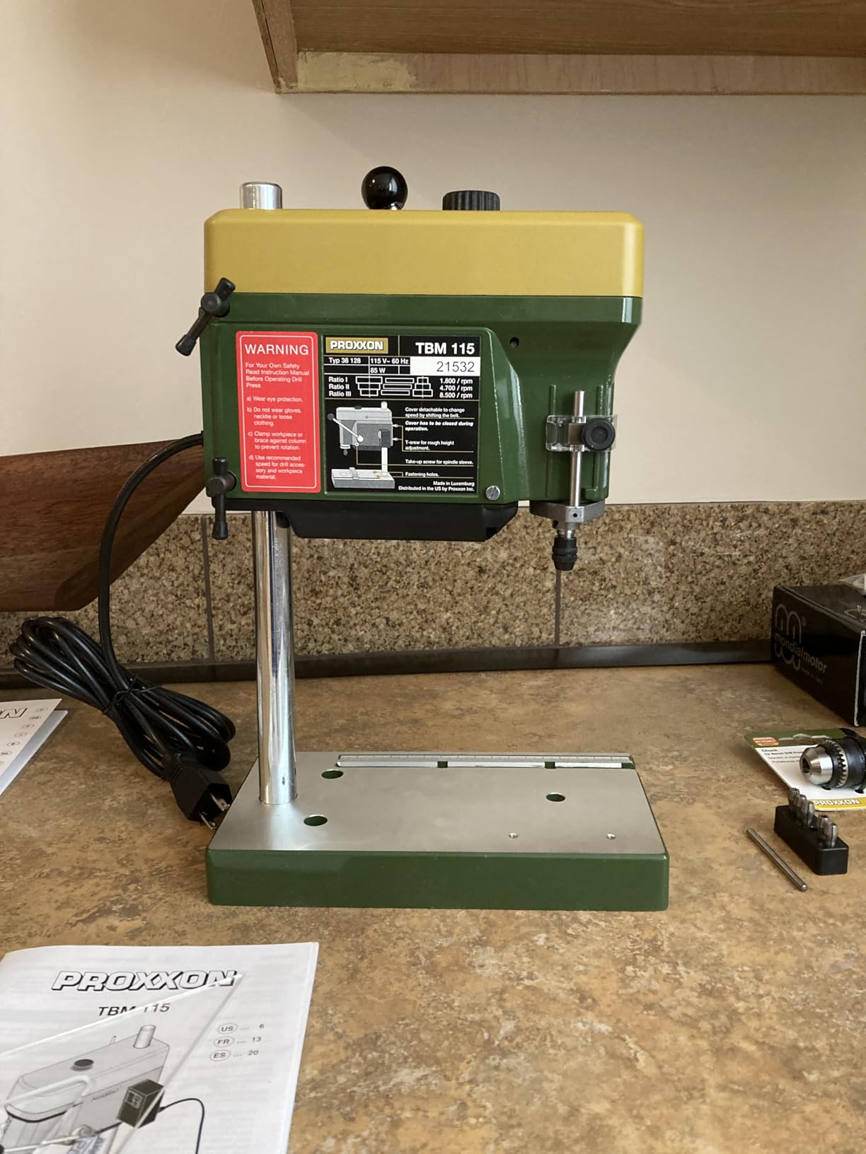 PROXXON Precision Bench Drill Press - Micro Hole Capability, Adjustable Depth & Table, 3-Speed Selection, Durable Design, with 6 Precision Collets for Detailed Projects - TBM 115 customer photo 1