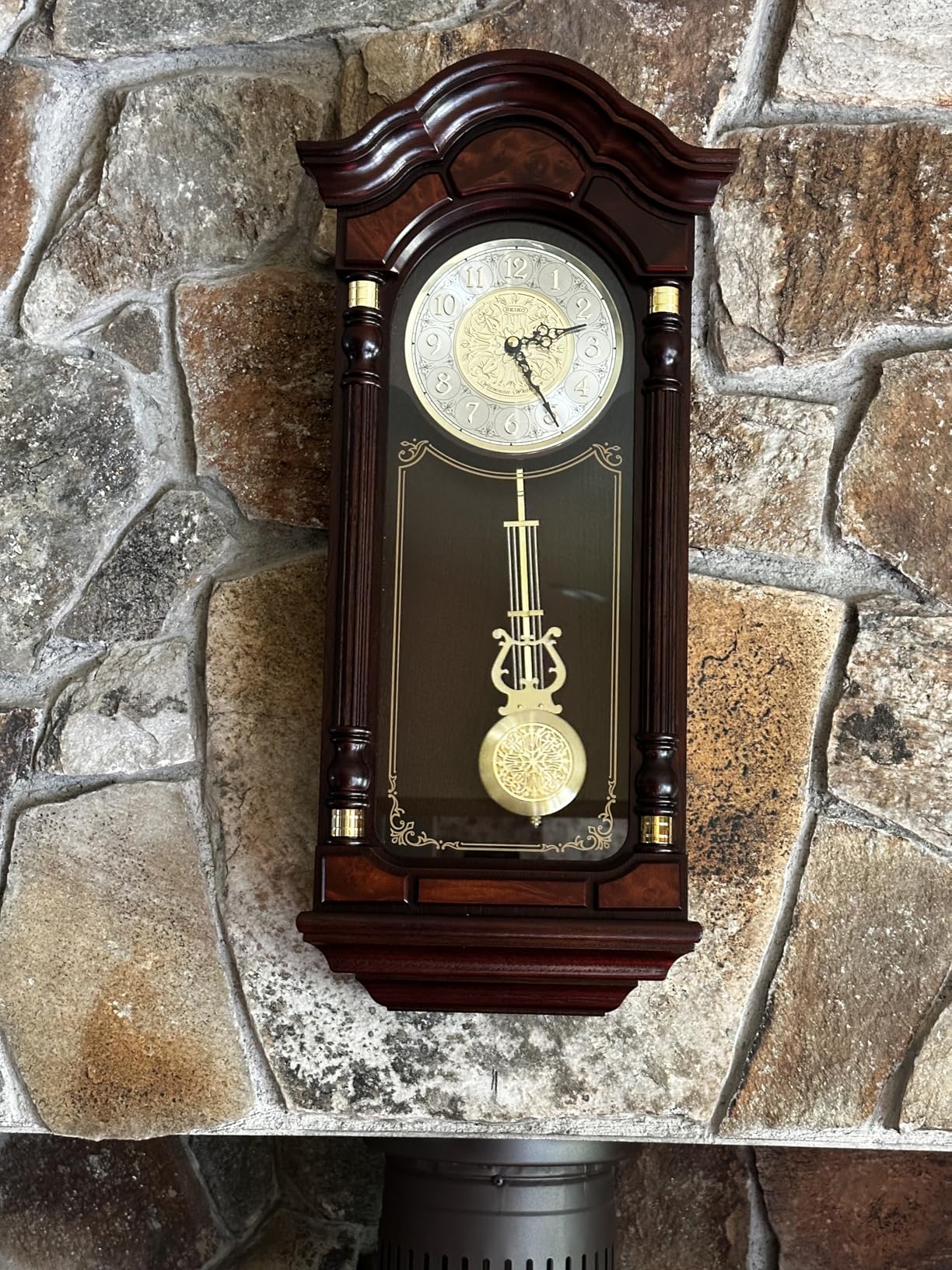 SEIKO QXH004BLH Oak Wood Pendulum Wall Clock with Chimes, Dark Brown, 28 x 12.5 x 6 Inches customer photo 1