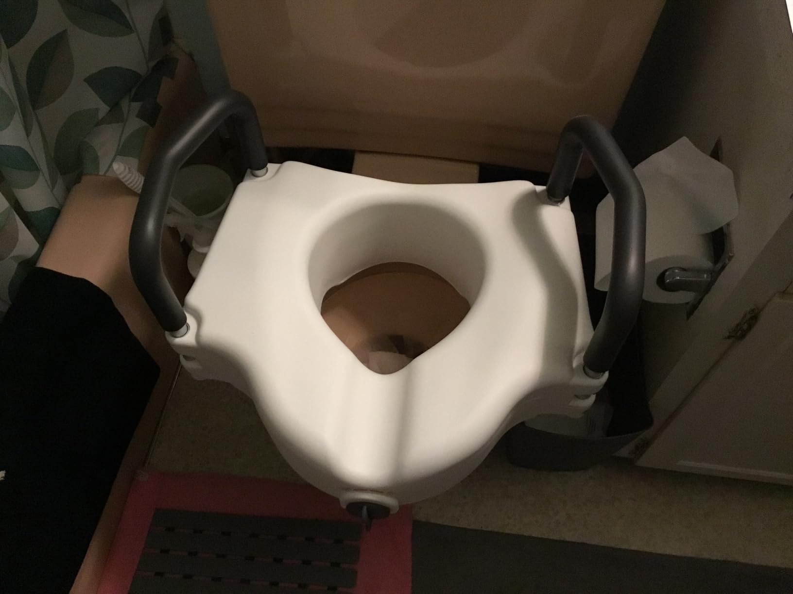 Drive Medical 2-in-1 Raised Toilet Seat with Removable Padded Arms - Elevated Bathroom Safety Support - Secure Locking Attachment - Easy Height Assistance - Durable Construction, Standard Toilets customer photo 2