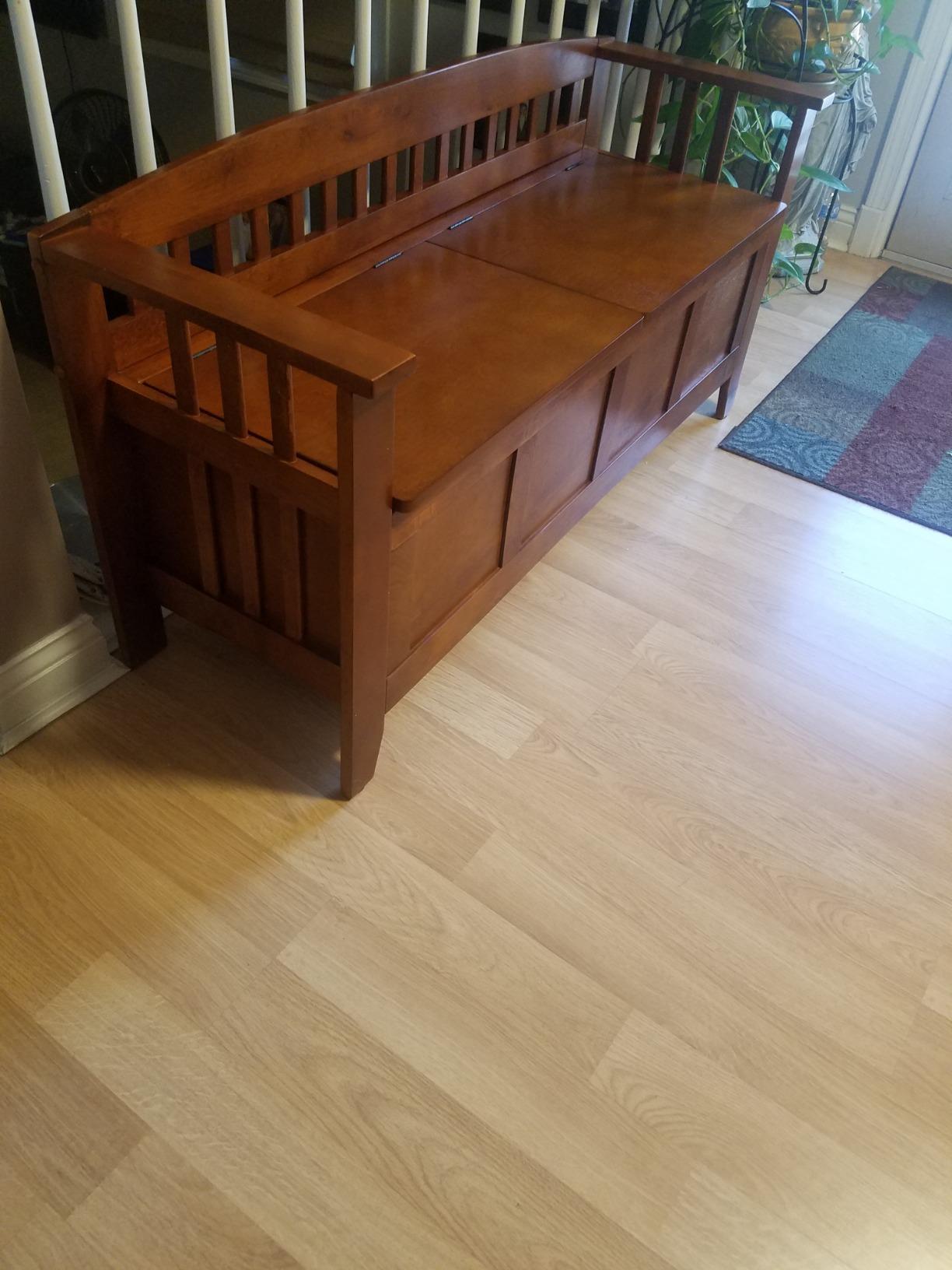 Linon Home Decor Storage Bench with Short Split Seat Storage, Walnut, 50 inchw x 17 inchd x 25.25 inchh. customer photo 2
