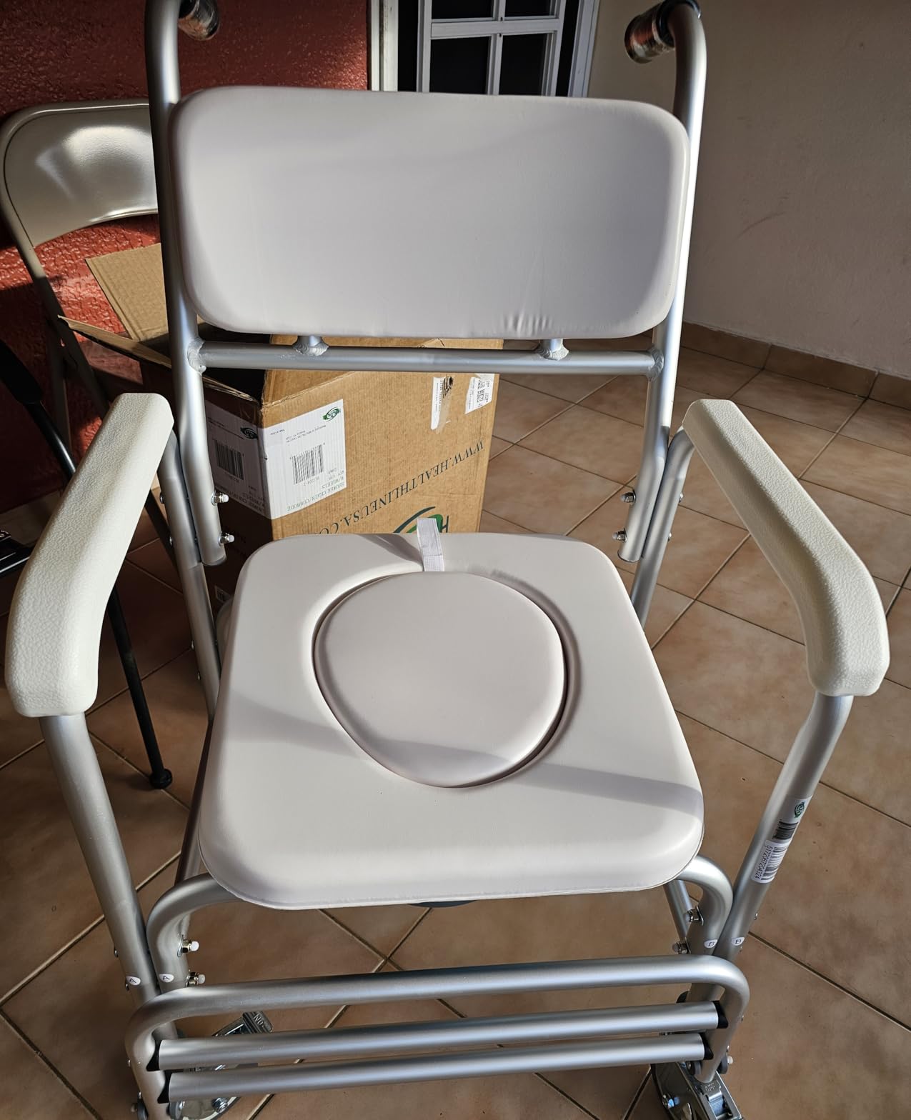 HEALTHLINE Shower Bedside Commode Chair Padded Seat With Wheels, Medical Commode Toilet Rolling Shower Chair With Casters (4 Wheels Brakes) customer photo 1