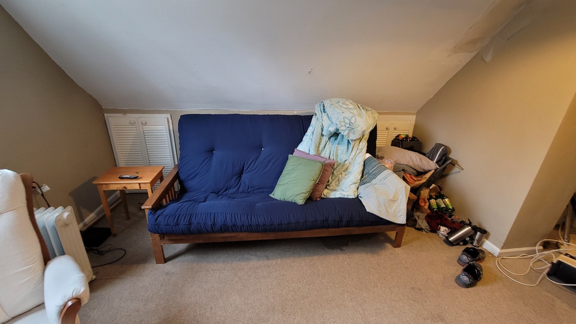 Stanford Futon Set - Queen Size Futon Frame with Mattress Included (8 Inch Thick Mattress, Twill Navy Blue Color), Heavy Duty Wood, Popular Sofa Bed Choice customer photo 2