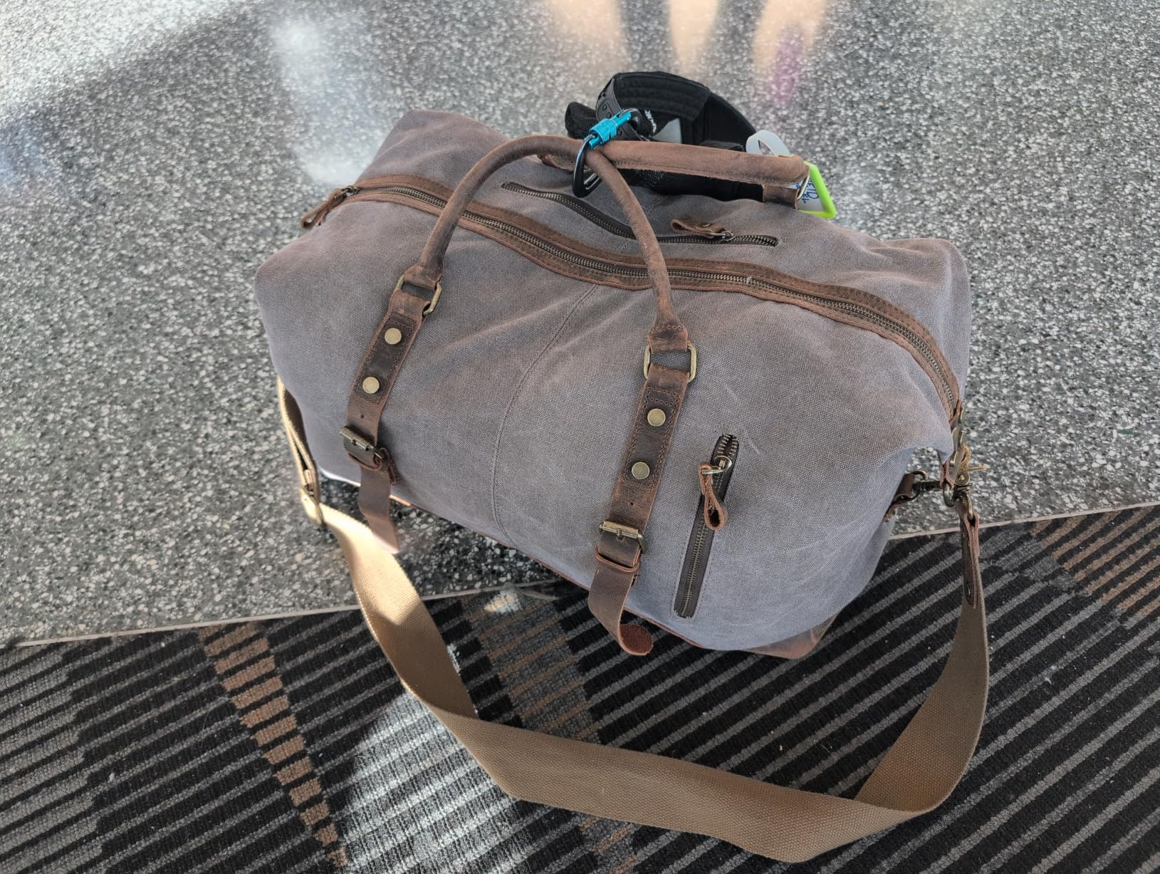S-ZONE Duffle Bag for Travel Canvas Duffel Bag Carry on Weekender Bag for Men | Crazy Horse Leather Trim, Bottom Rivets, Large Capacity, Removable Shoulder Strap, for Business or Trip customer photo 1