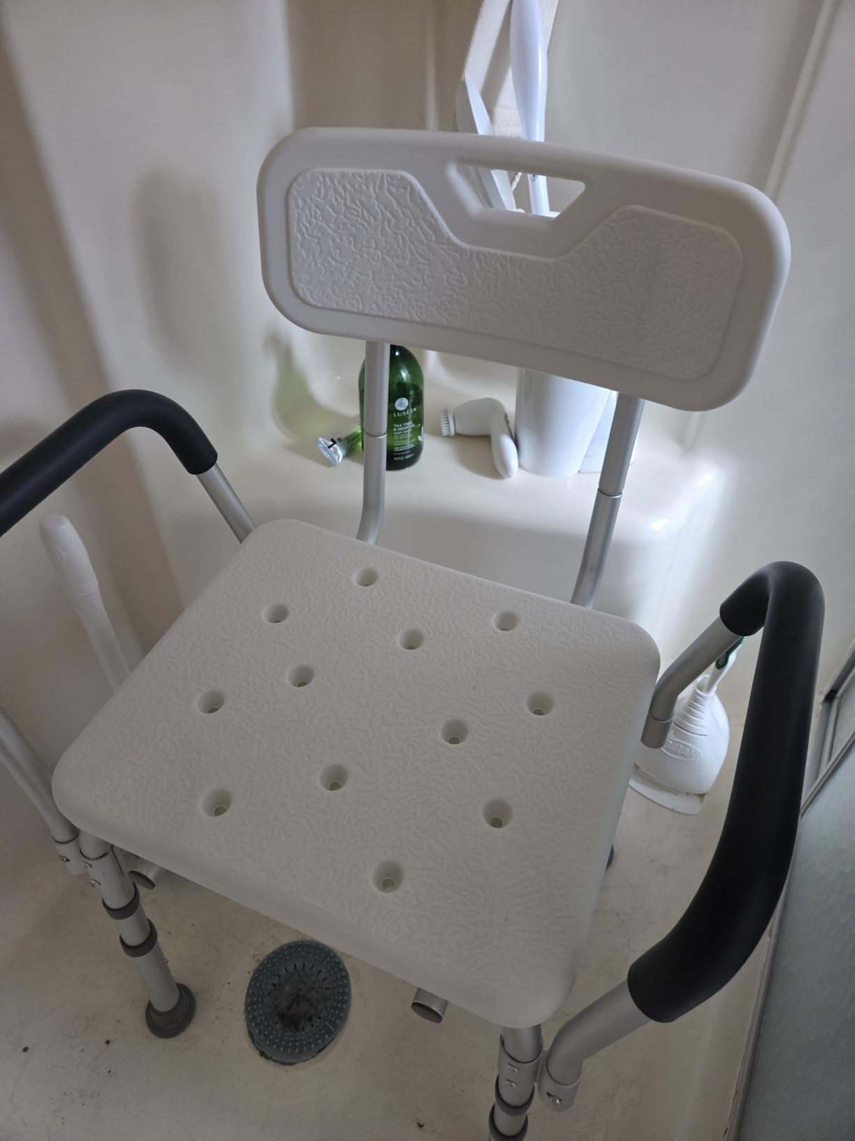 Drive Medical Premium Shower Chair with Back and Padded Arms, White | Adjustable Height Seating for Safety and Comfort in the Tub Supports 350 Pounds customer photo 2