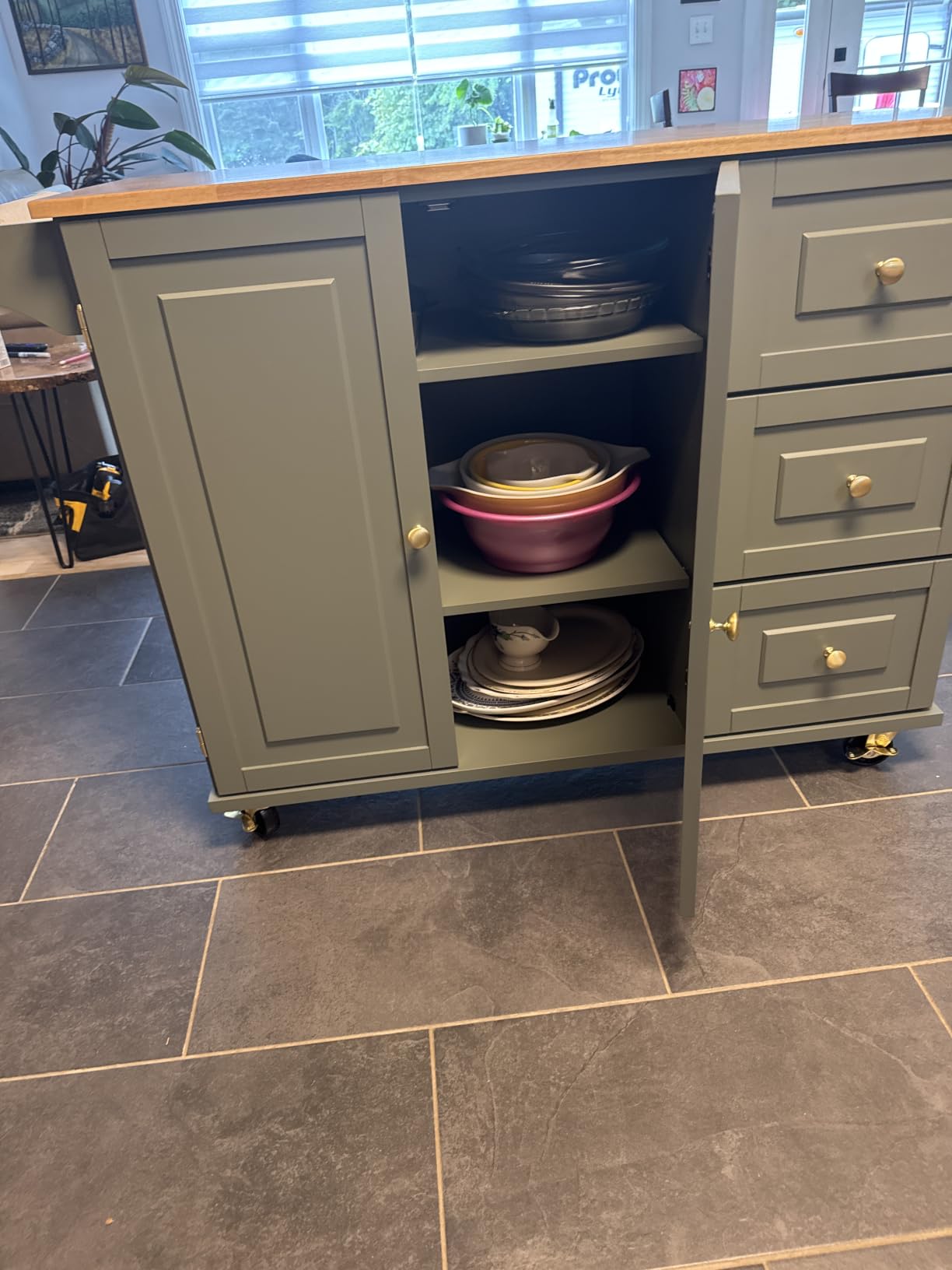 Homestyles Dolly Madison Black Mobile Kitchen Island Cart with Wood Drop Leaf Breakfast Bar customer photo 2