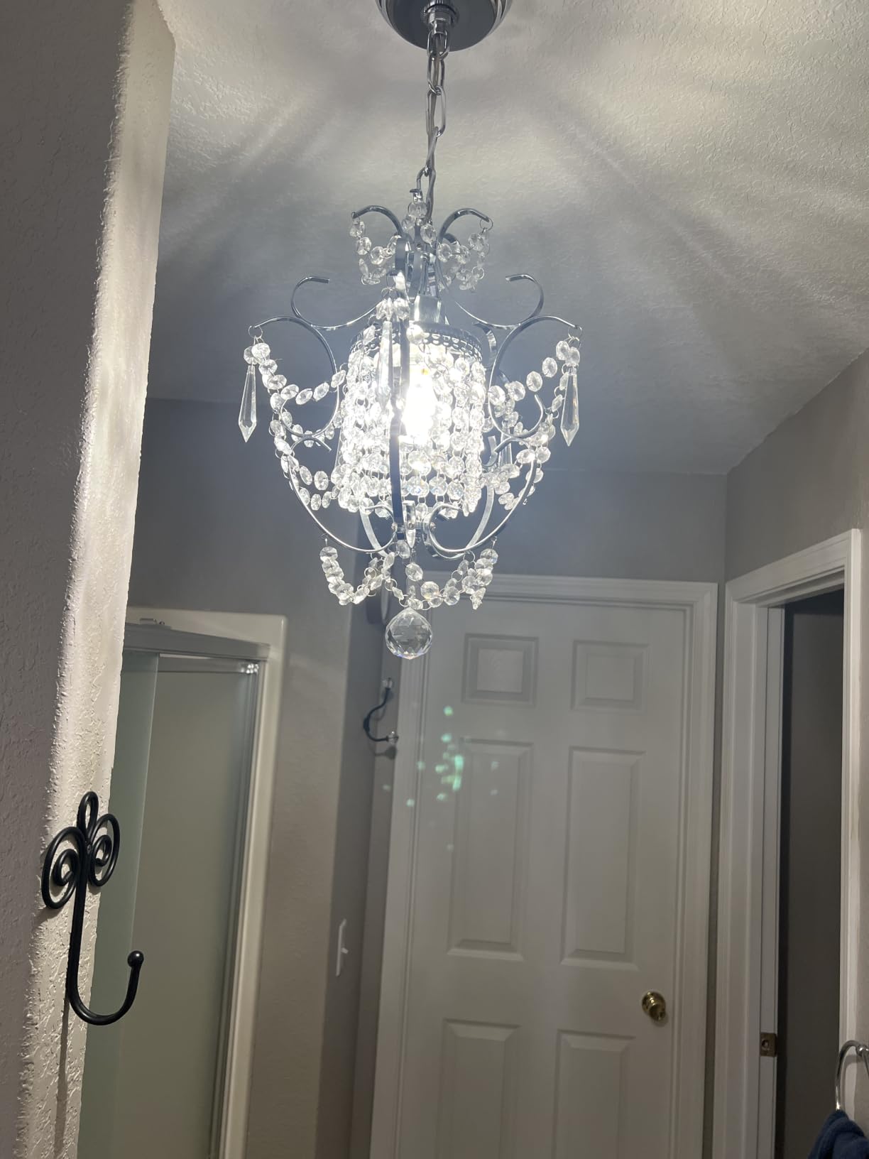 Amorette Mini Chandelier Chrome Crystal Chandeliers, 1 Light Modern Elegant Glam Ceiling Light Fixture Chrome, Adjustable Hanging Lighting for Closet, Bedroom, Girls Room, Kitchen Island customer photo 2