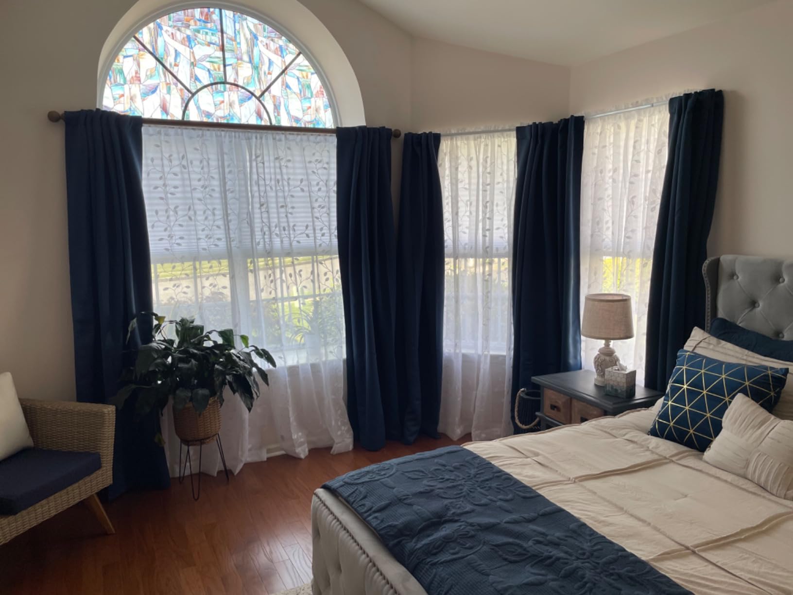 Deconovo Solid Back Tab and Rod Pocket Curtains Blackout Curtains Thermal Insulated Drapes Room Darkening Curtains for Living Room 52Wx84L Inch Navy Blue 2 Panels customer photo 2
