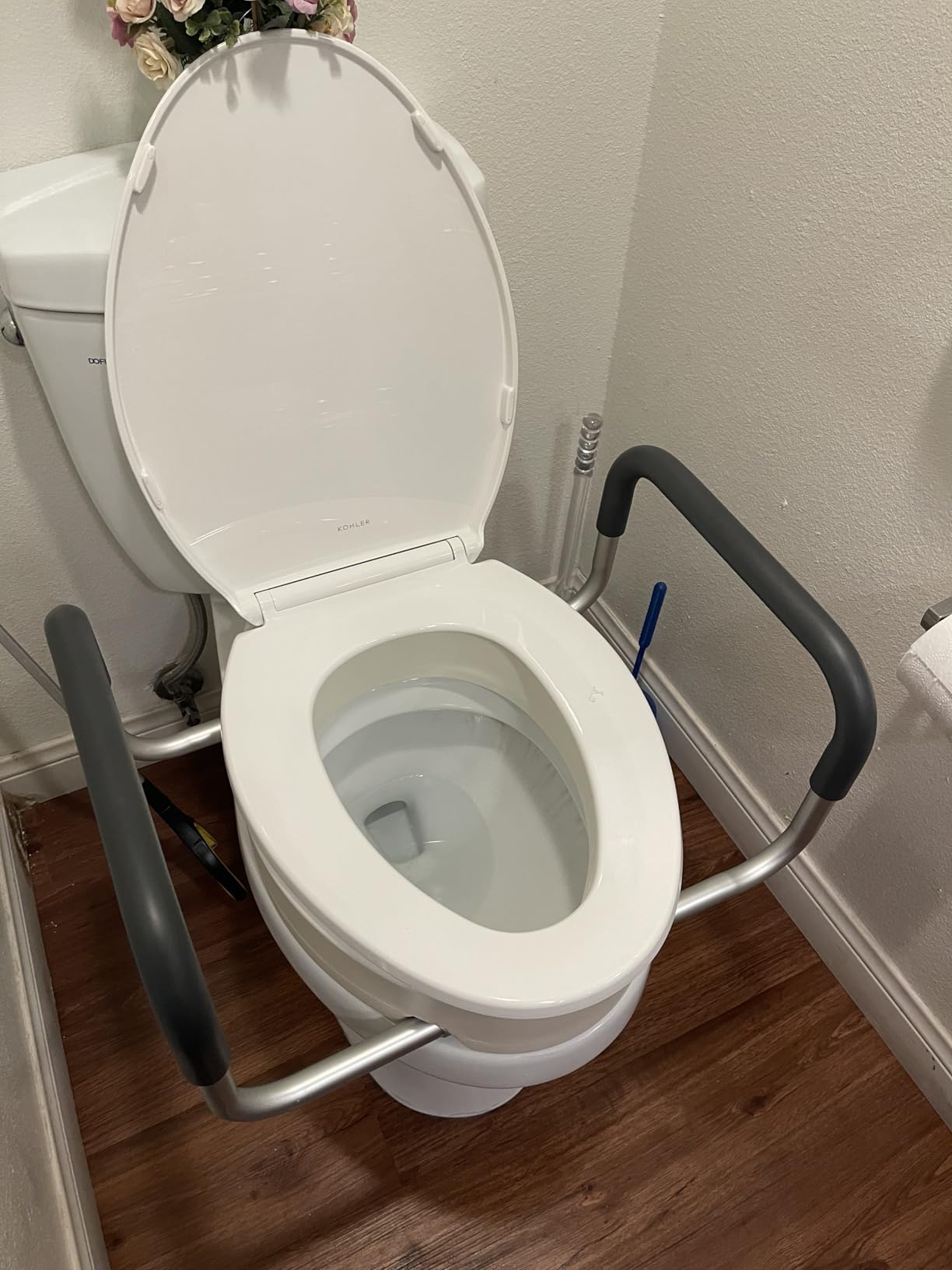 Vive Raised Toilet Seat Riser for Seniors (with Handles) - Handicap Rail Grab Bar Seat for Over Toilet - Elevated Safety for Elderly, Disabled, Medical - Elongated customer photo 2