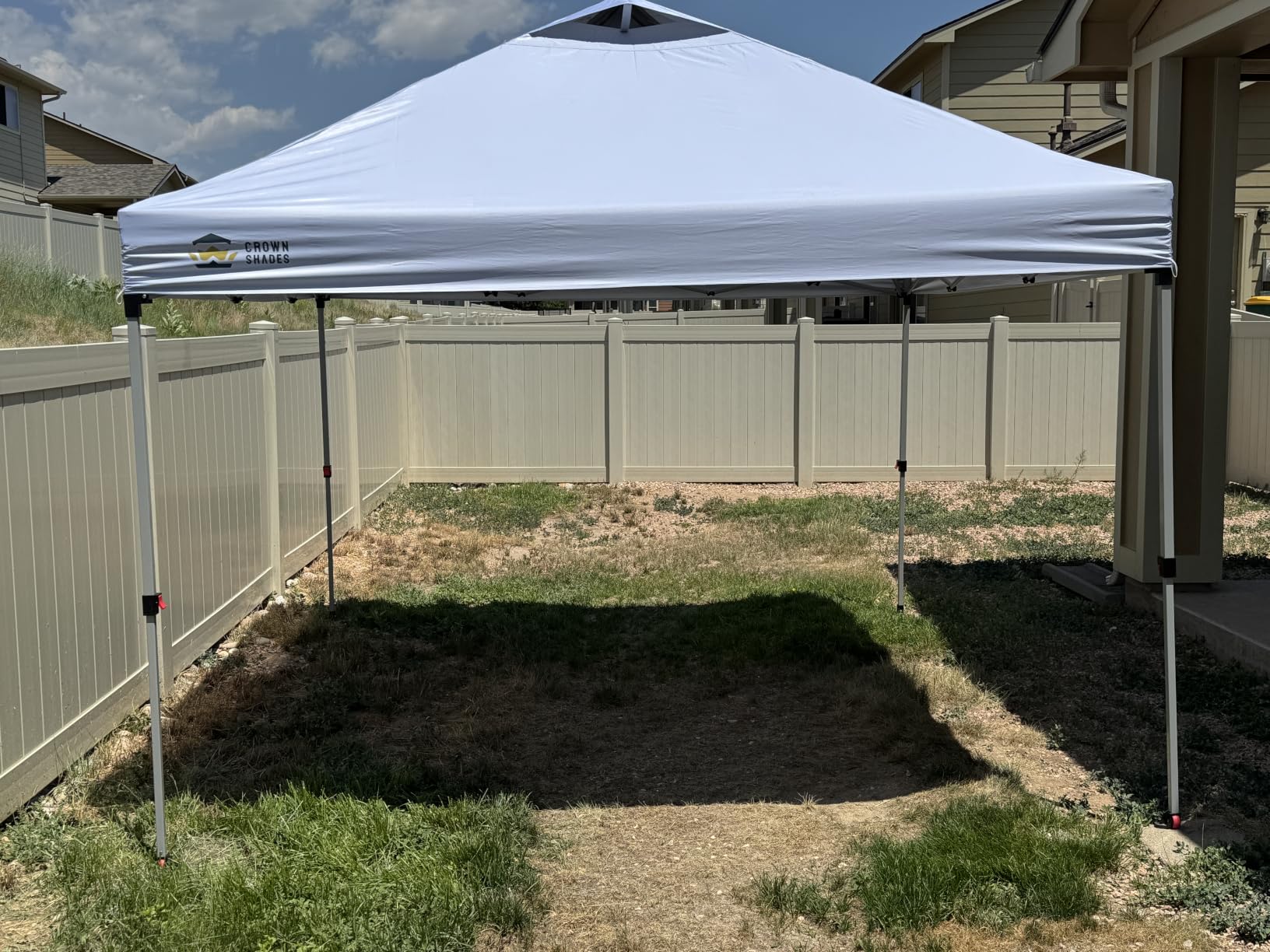 CROWN SHADES 10x10 Pop Up Canopy Tent with One Push Setup, Gird White | Patented CenterLok, Easy Outdoor Sun Shade for Events, Parties, Camping - Gazebo with STO-N-Go Cover Bag, Silver-Coated Top customer photo 1