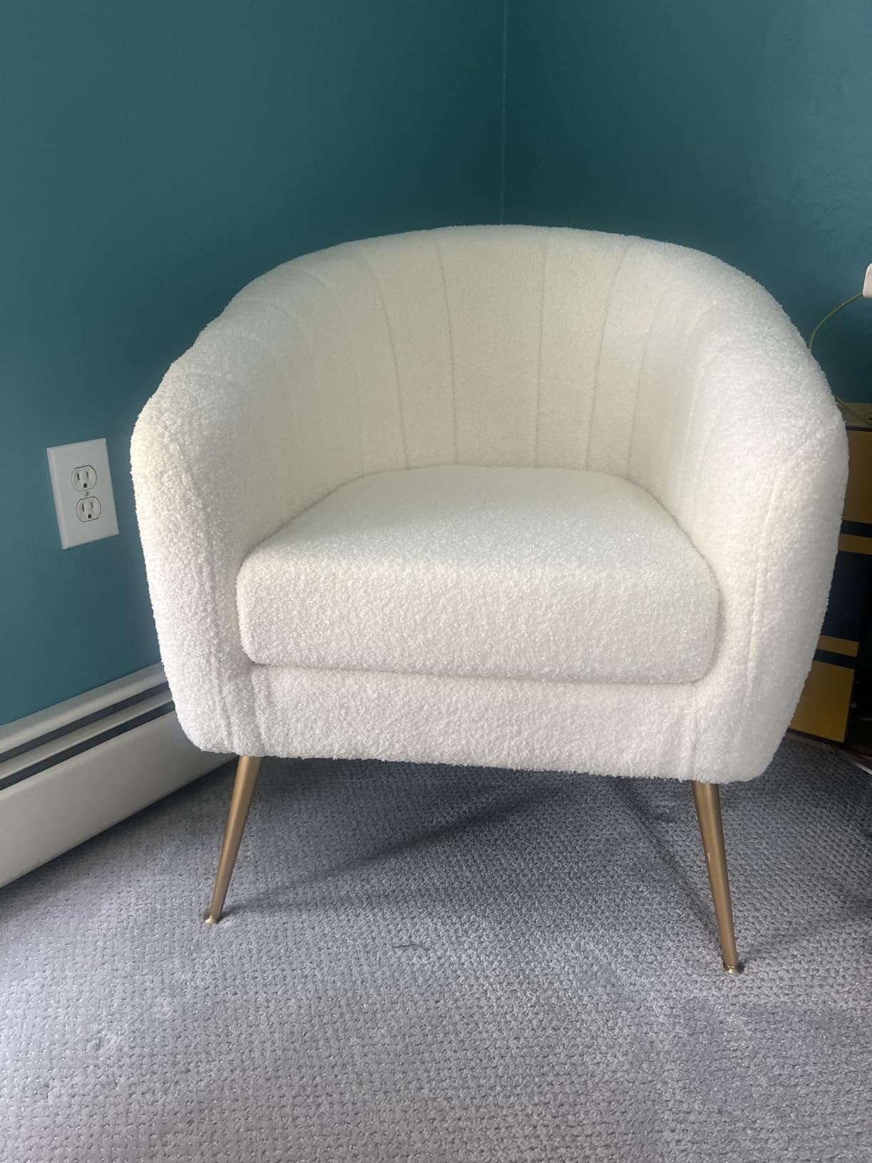 Yaheetech Barrel Accent Chair, Modern Cozy Vanity Chair, Gray | Velvet Fabric Armchair with Gold Metal Legs, Reading Chair with Removable Seat Cushion for Living Room Bedroom Small Space customer photo 1