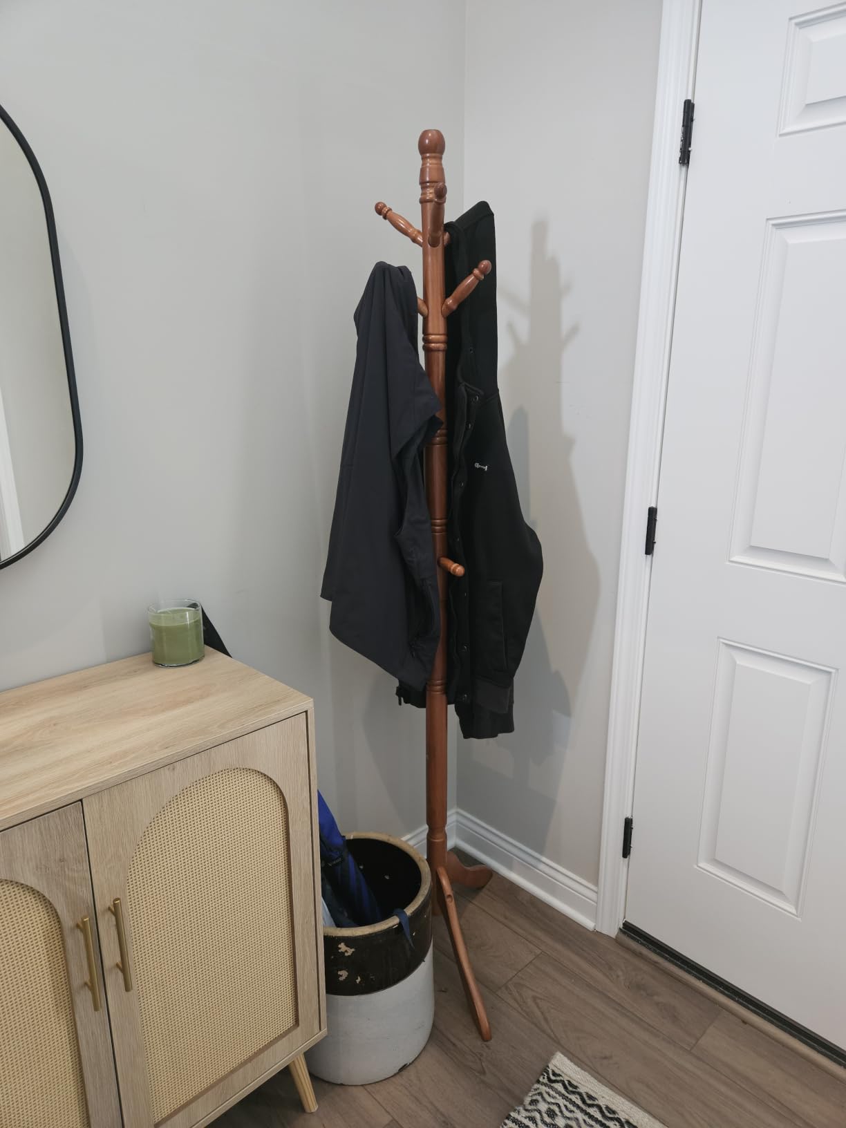VASAGLE Solid Wood Coat Rack and Stand, Free Standing Hall Coat Tree with 10 Hooks for Hats, Bags, Purses, for Entryway, Hallway, Rubberwood, Caramel Brown customer photo 1