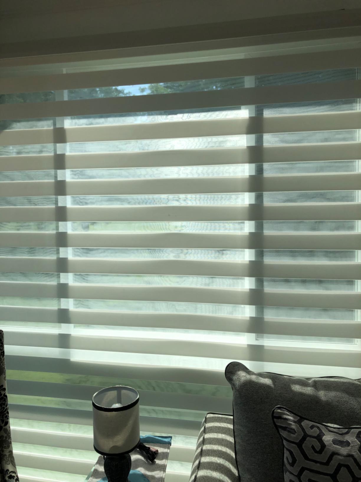 Yoolax Motorized Zebra Blinds with Remote, Room Darkening Smart Blinds Work with Alexa, Apple Home, Google Home, Electric Dual Layer Blinds Privacy Control, Custom Size, Greyish White customer photo 2