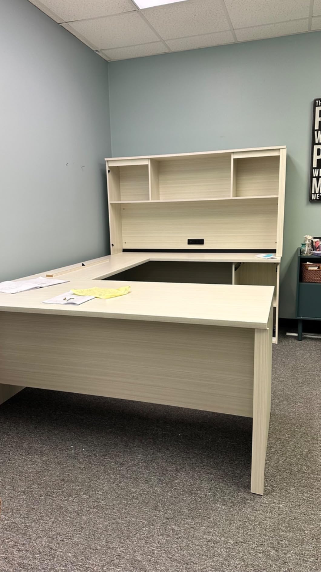Bestar Logan 66W U or L-Shaped Executive Office Desk with Pedestal and Hutch in Antigua | With Pedestal and Hutch; High-density commercial-grade particle board work surface customer photo 2