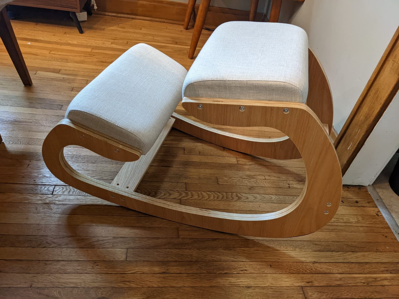 Predawn Adjustable Ergonomic Kneeling Chair, Custom Height Rocking Posture Stool with Thick Cushions, Solid Wood Frame, White Oak customer photo 2