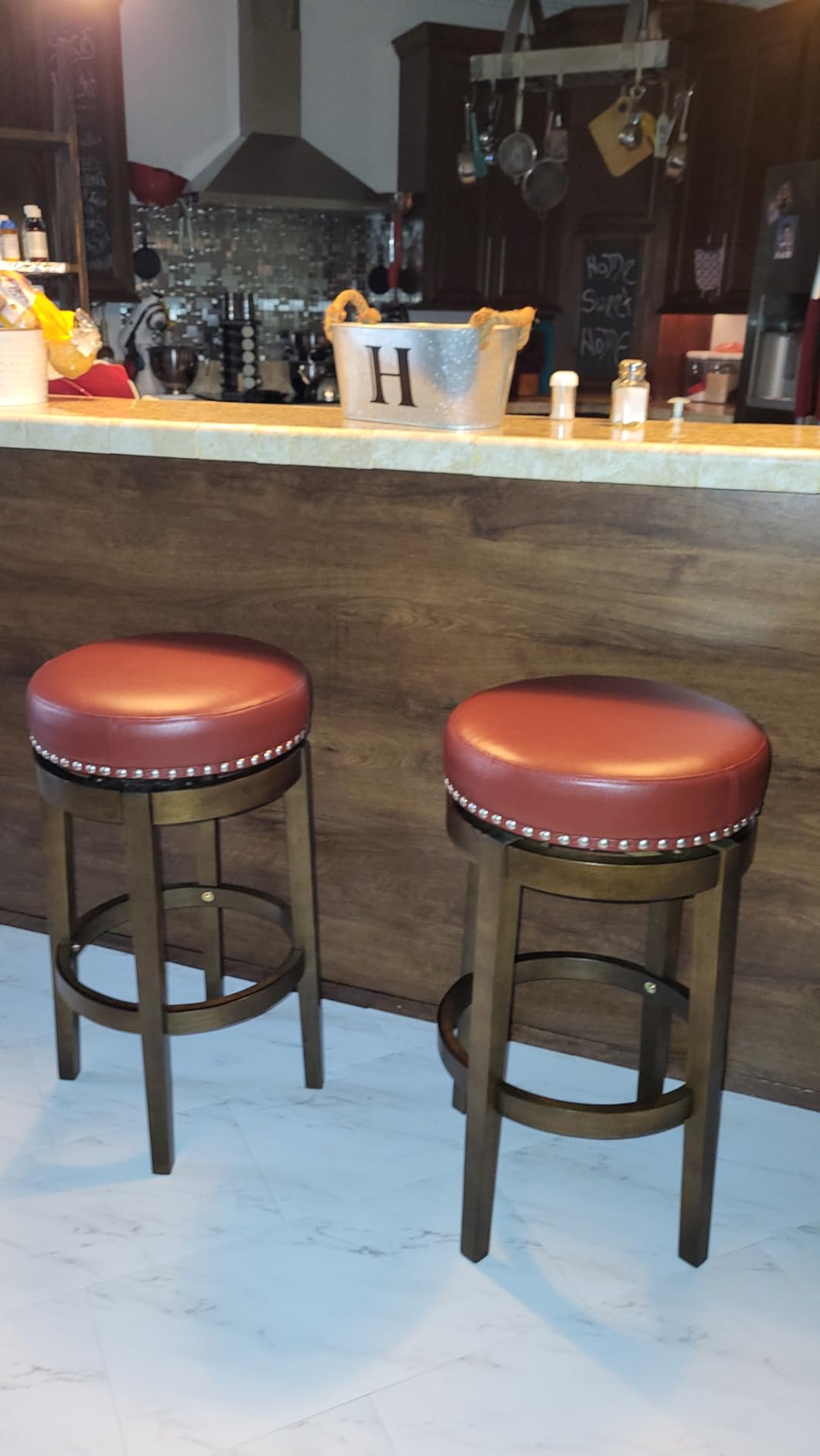 Lexicon Swivel Counter Stools,Faux Leather Round Seat,Set of 2,25