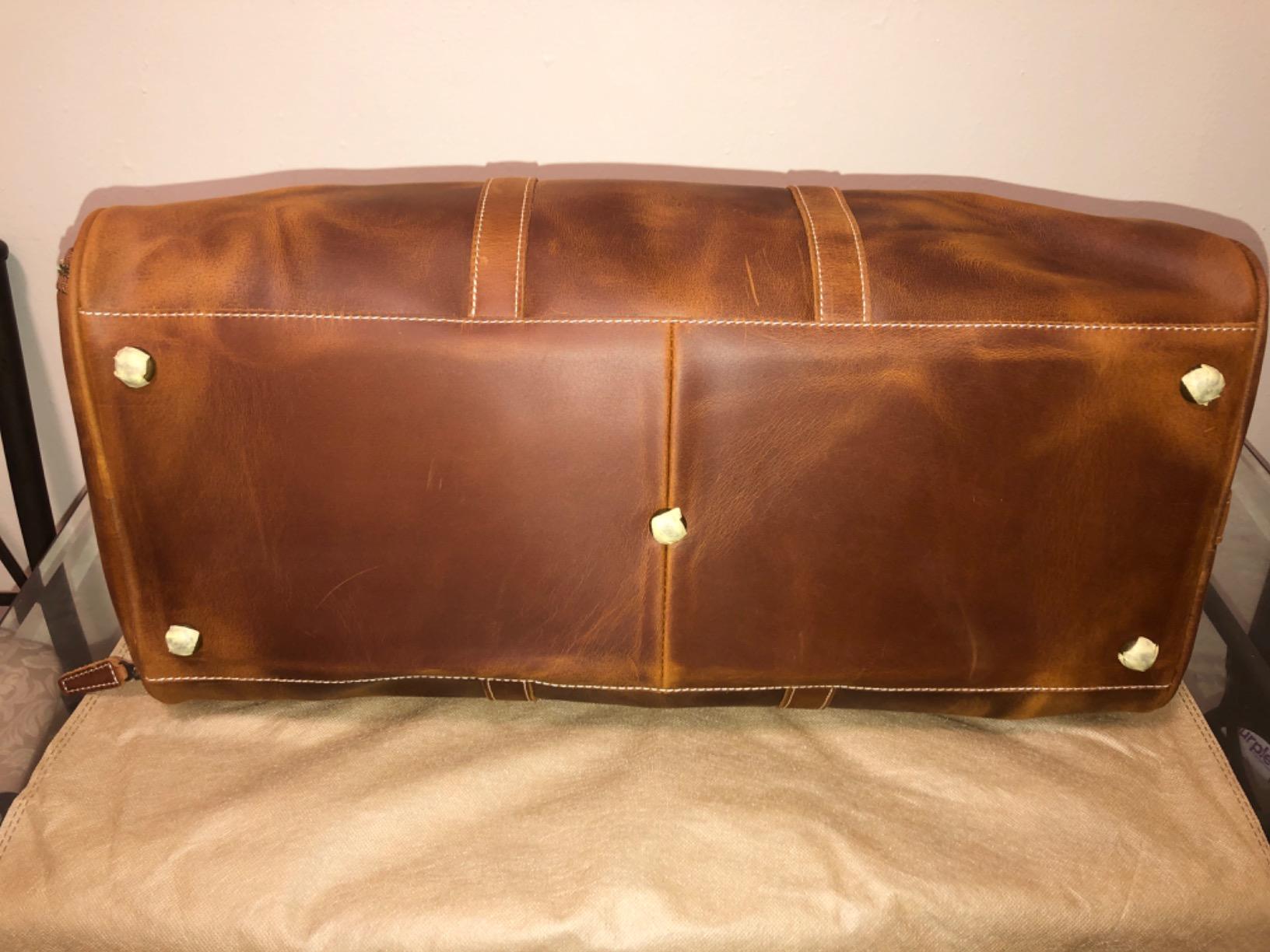 Leather Travel Duffel Bag, Mens Classic Gift Leather Weekend Bag Overnight Full Grain Retro Sport Gym Carry on Luggage YKK Zipper (Brown) customer photo 1