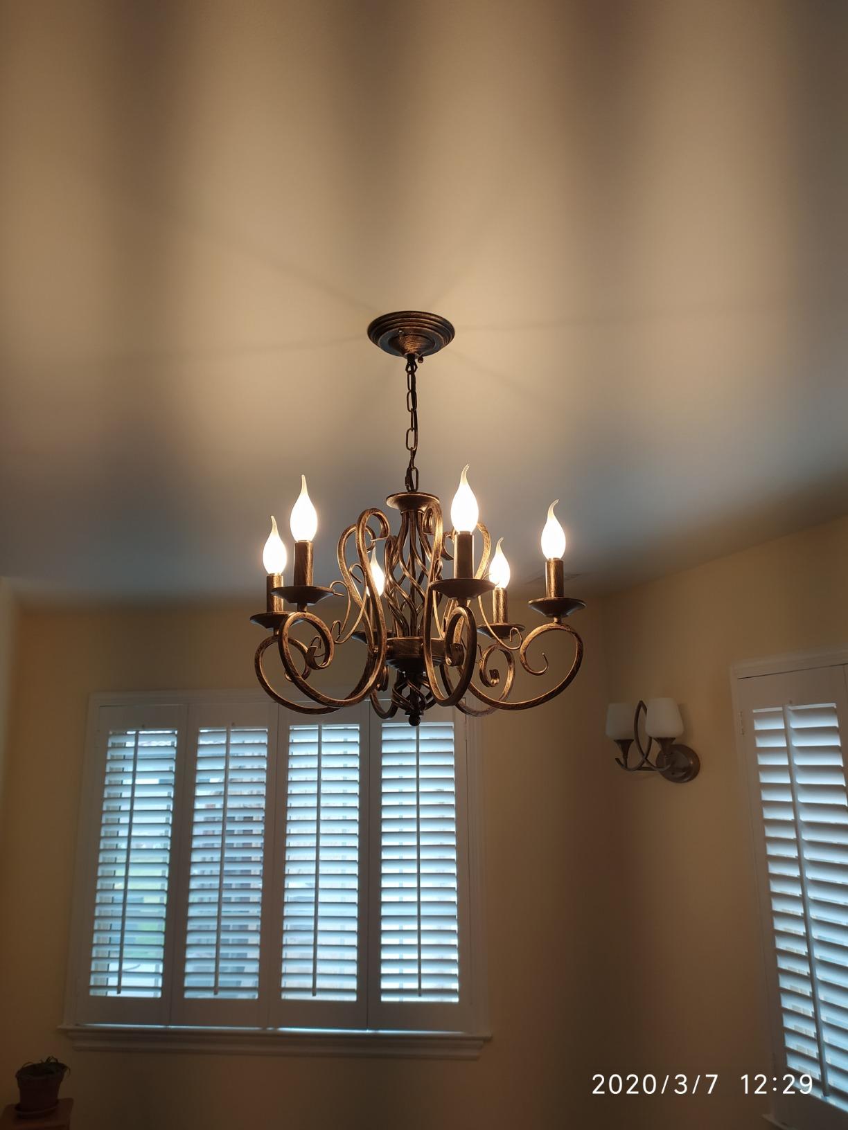 French Country Chandeliers, 6 Lights Candle Wrought Iron Chandelier, Rustic Farmhouse Pendant Light Fixture Hanging Lighting for Kitchen Island, Dining Room, Living Room, Foyer customer photo 2
